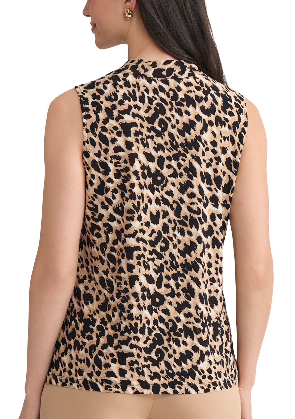 Womens Animal Print Knot Neck Knit Top 