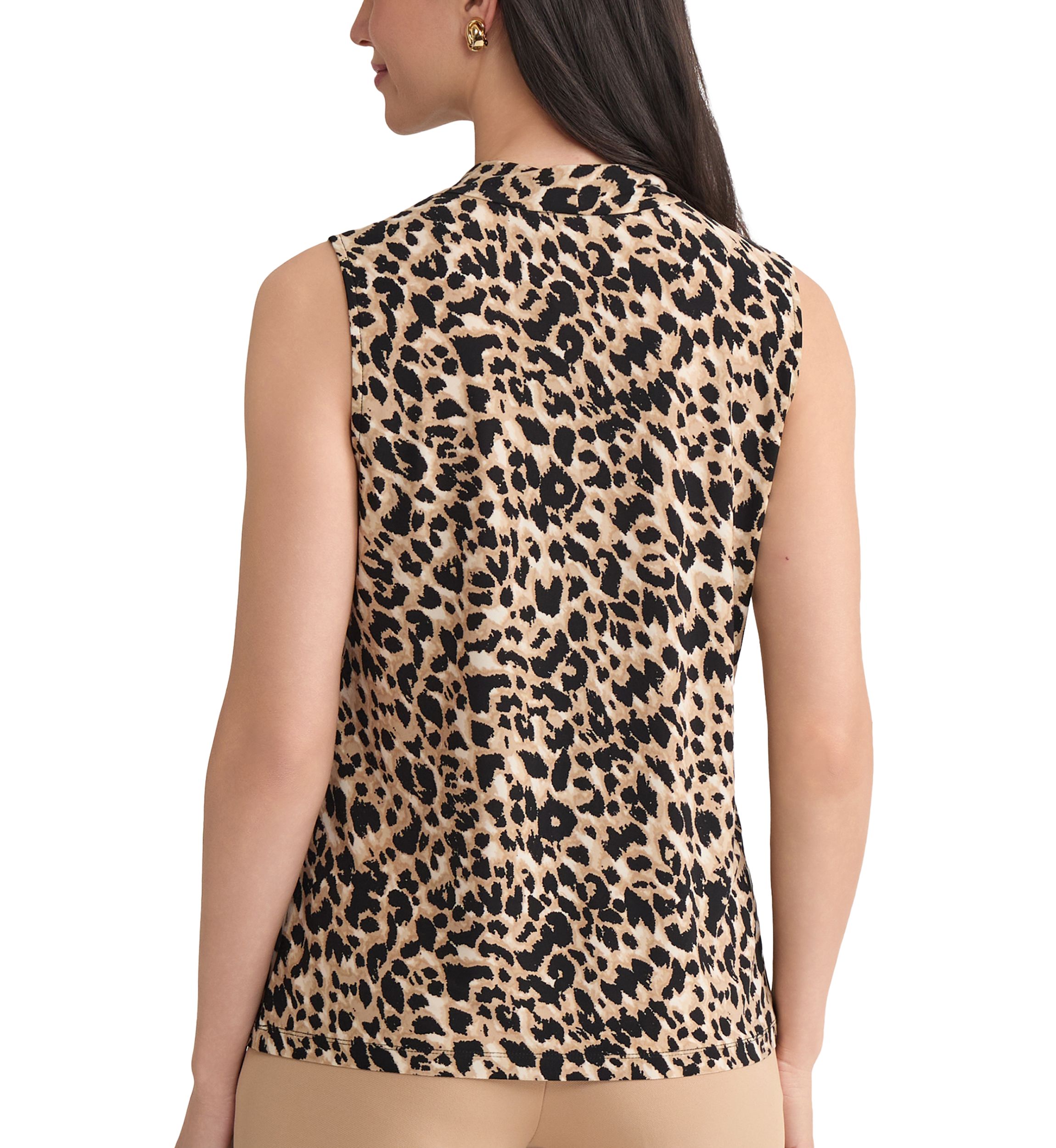 Womens Animal Print Knot Neck Knit Top 