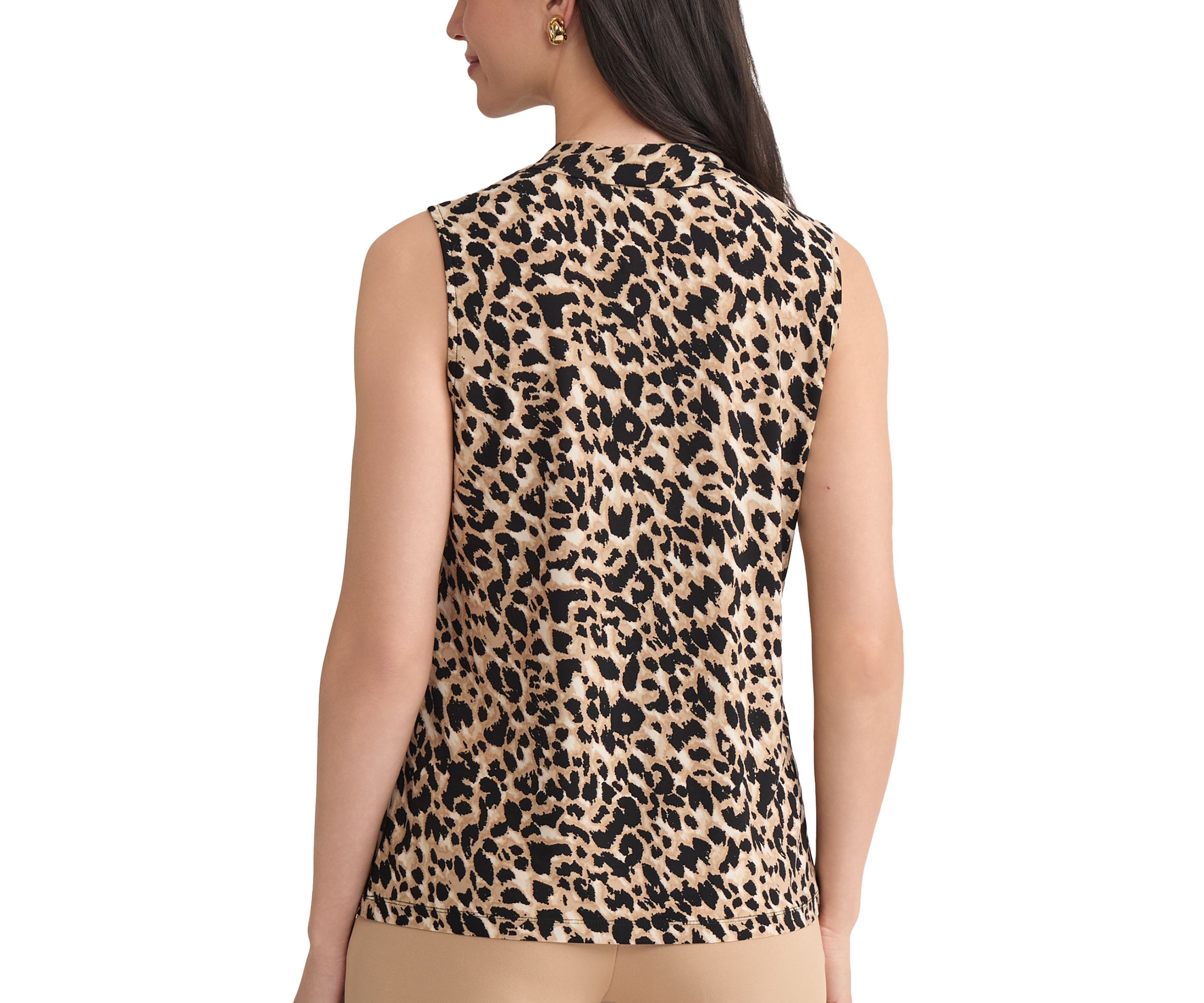 Womens Animal Print Knot Neck Knit Top 