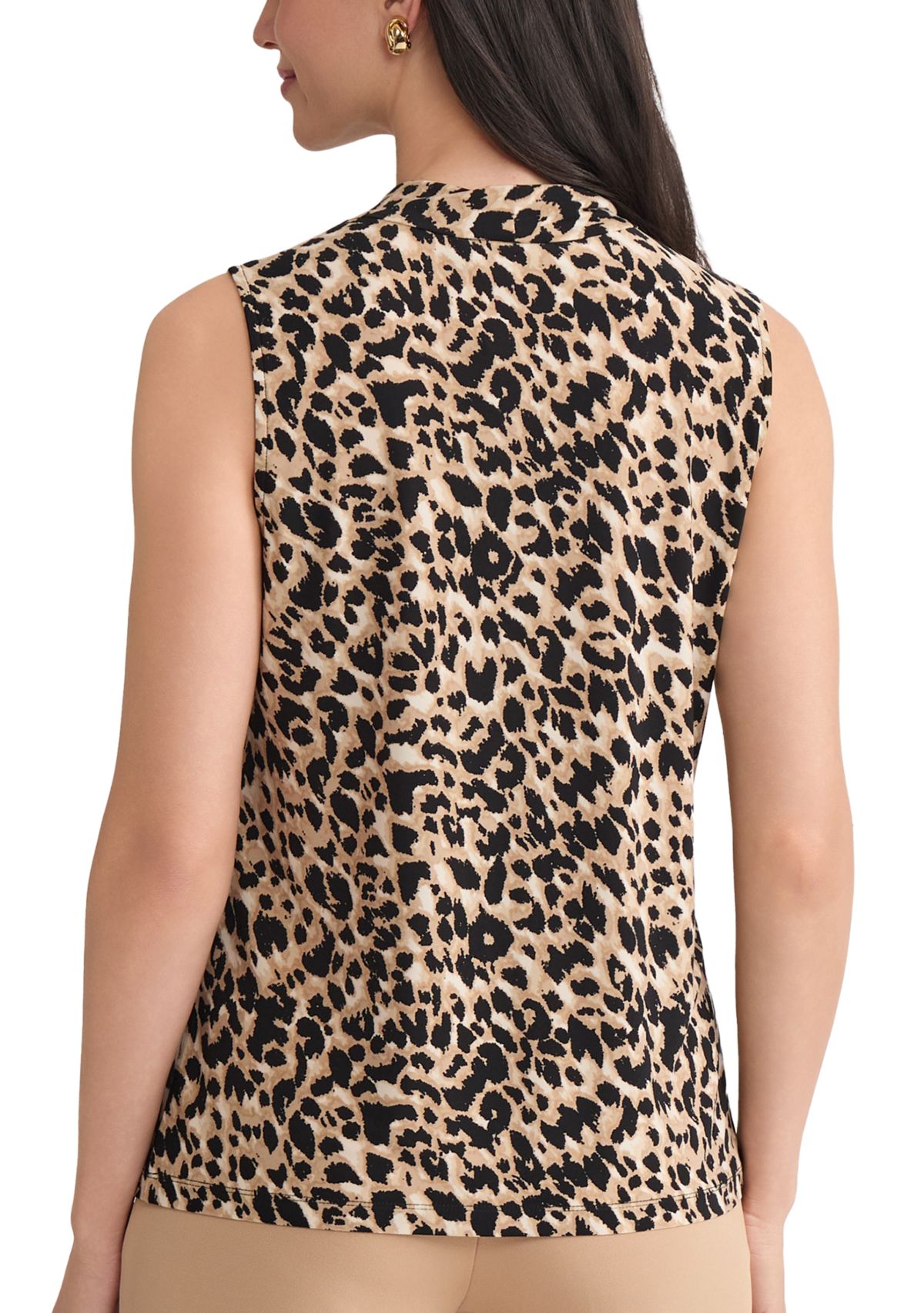 Petite Animal Print Knit Neck Knit Top 