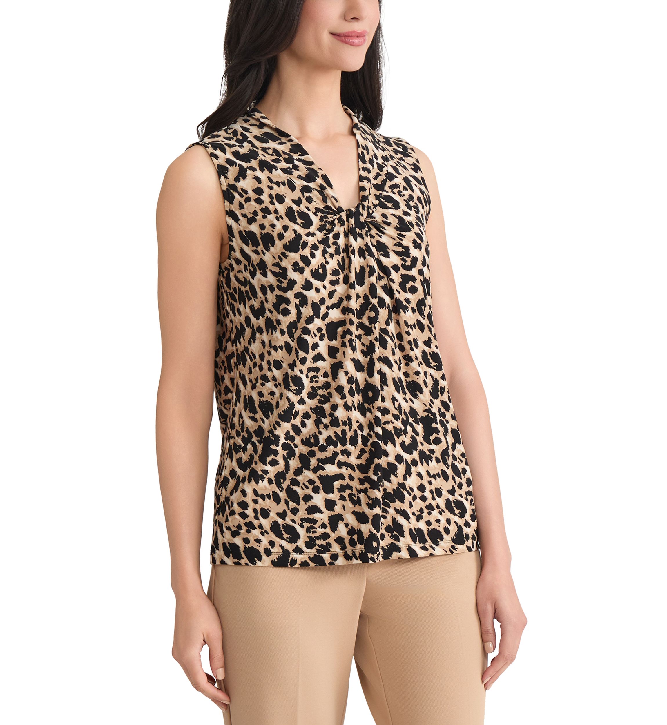 Petite Animal Print Knit Neck Knit Top 