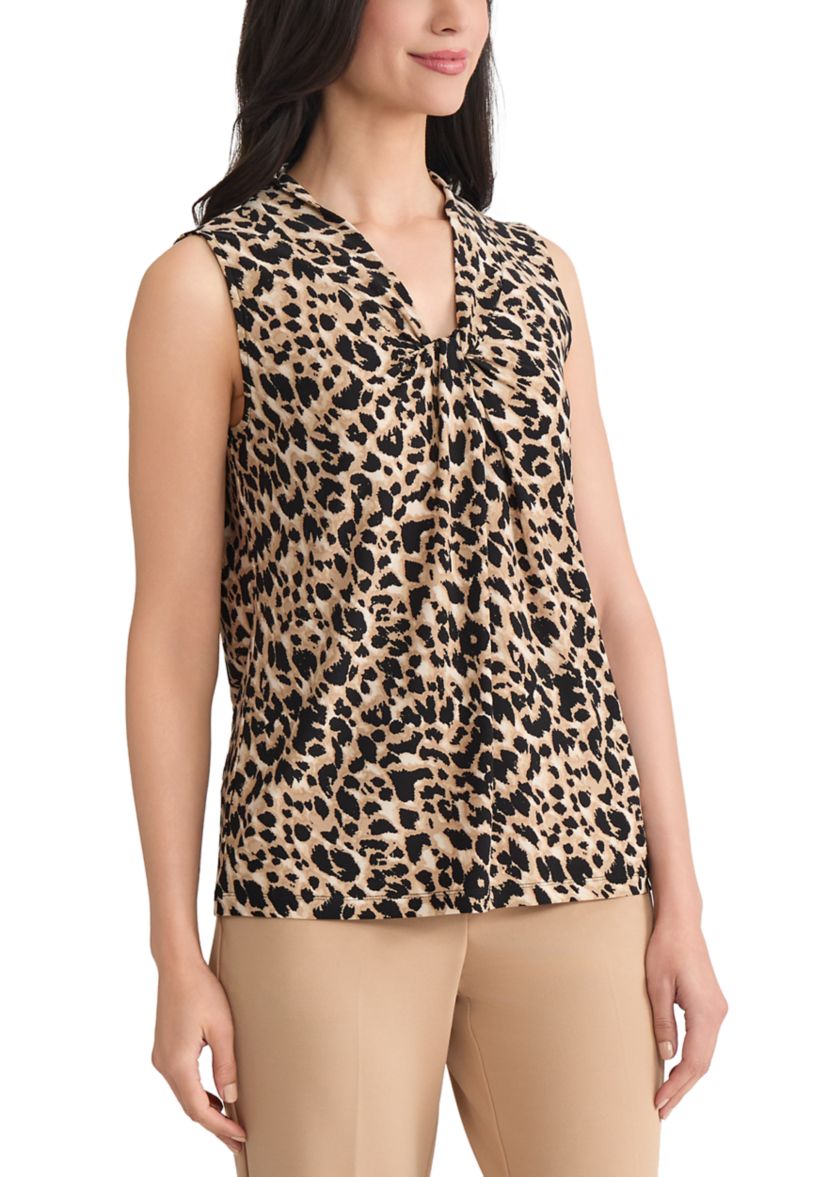 Petite Animal Print Knit Neck Knit Top 