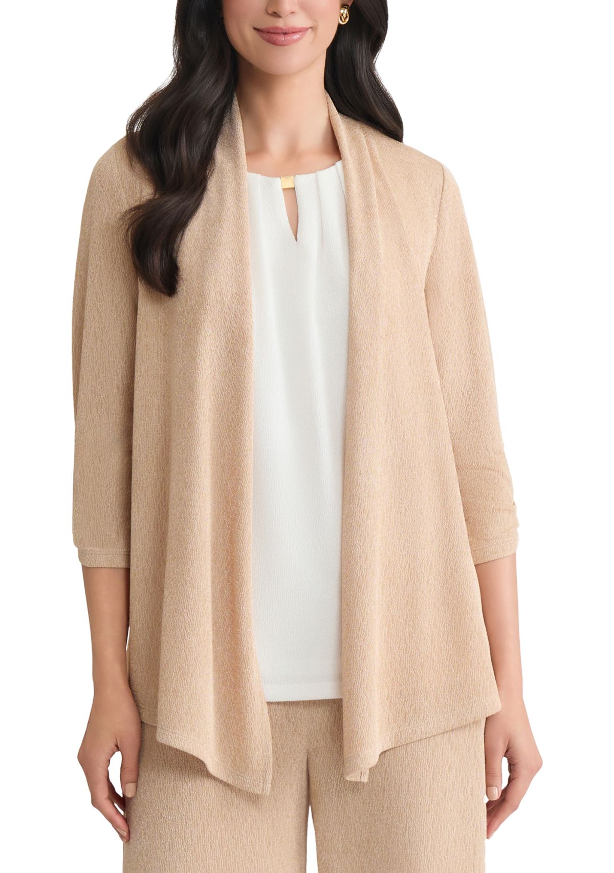 Womens Shimmer Knit 3/4 Sleeve Cardigan 