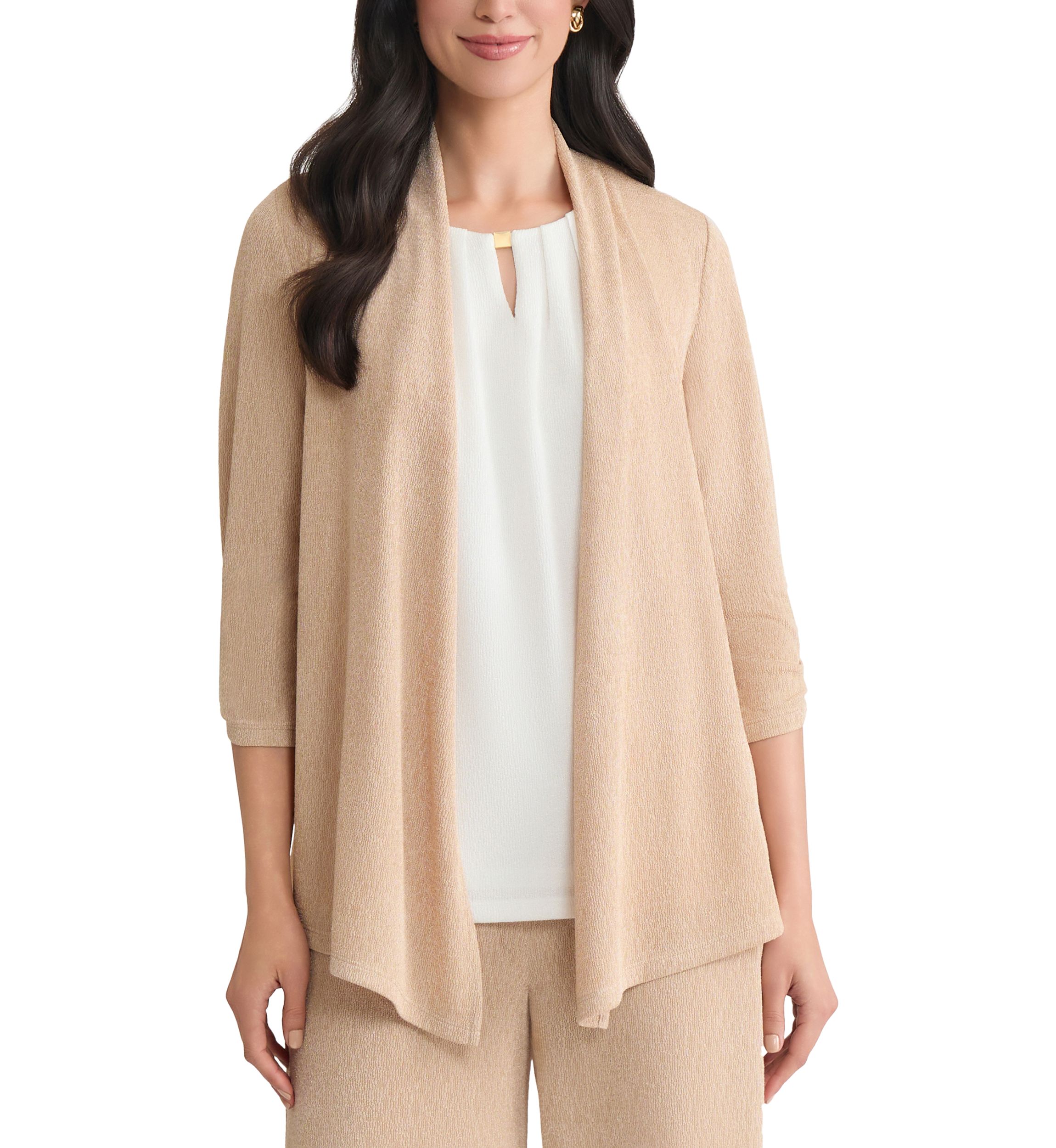 Womens Shimmer Knit 3/4 Sleeve Cardigan 