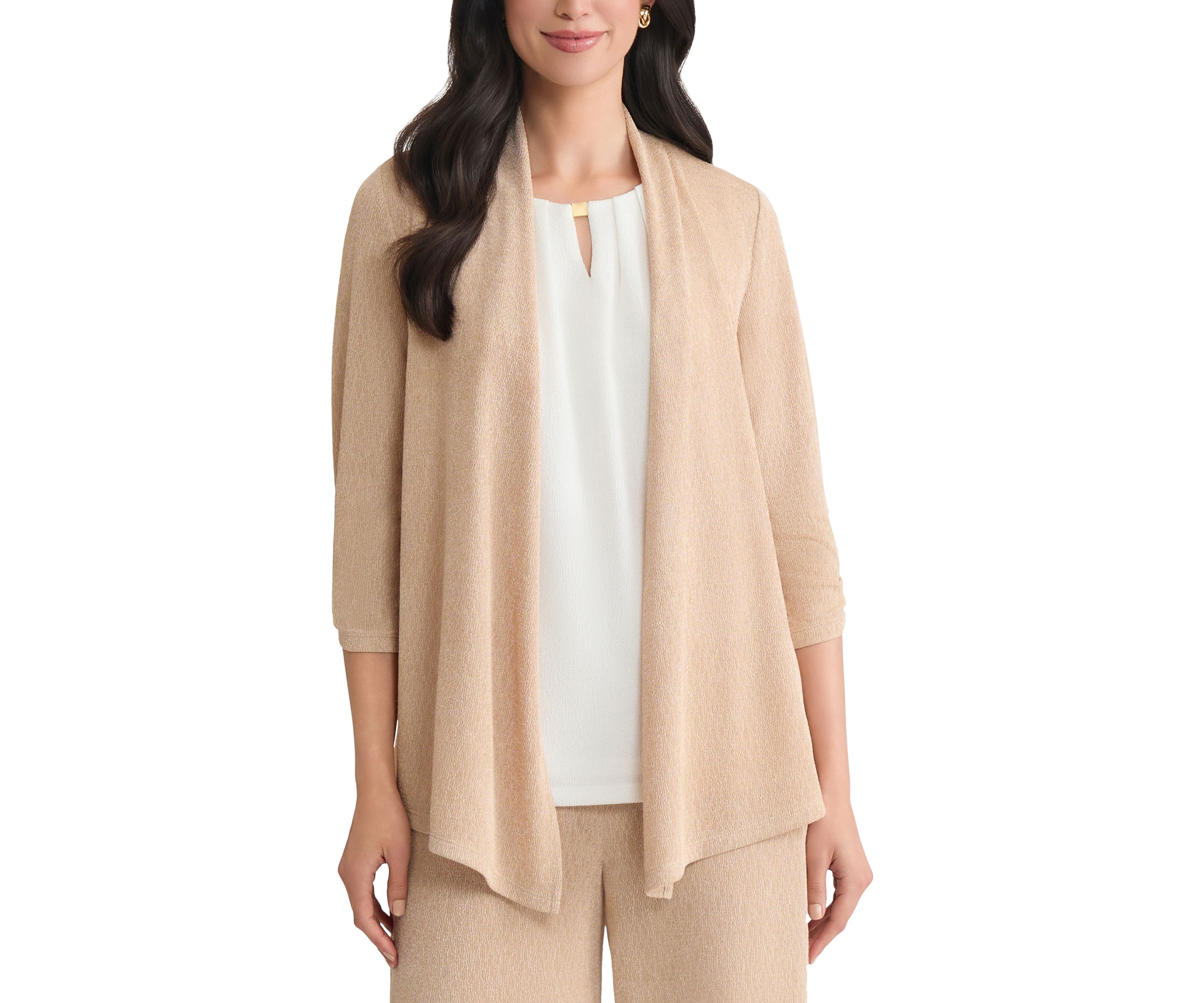 Womens Shimmer Knit 3/4 Sleeve Cardigan 