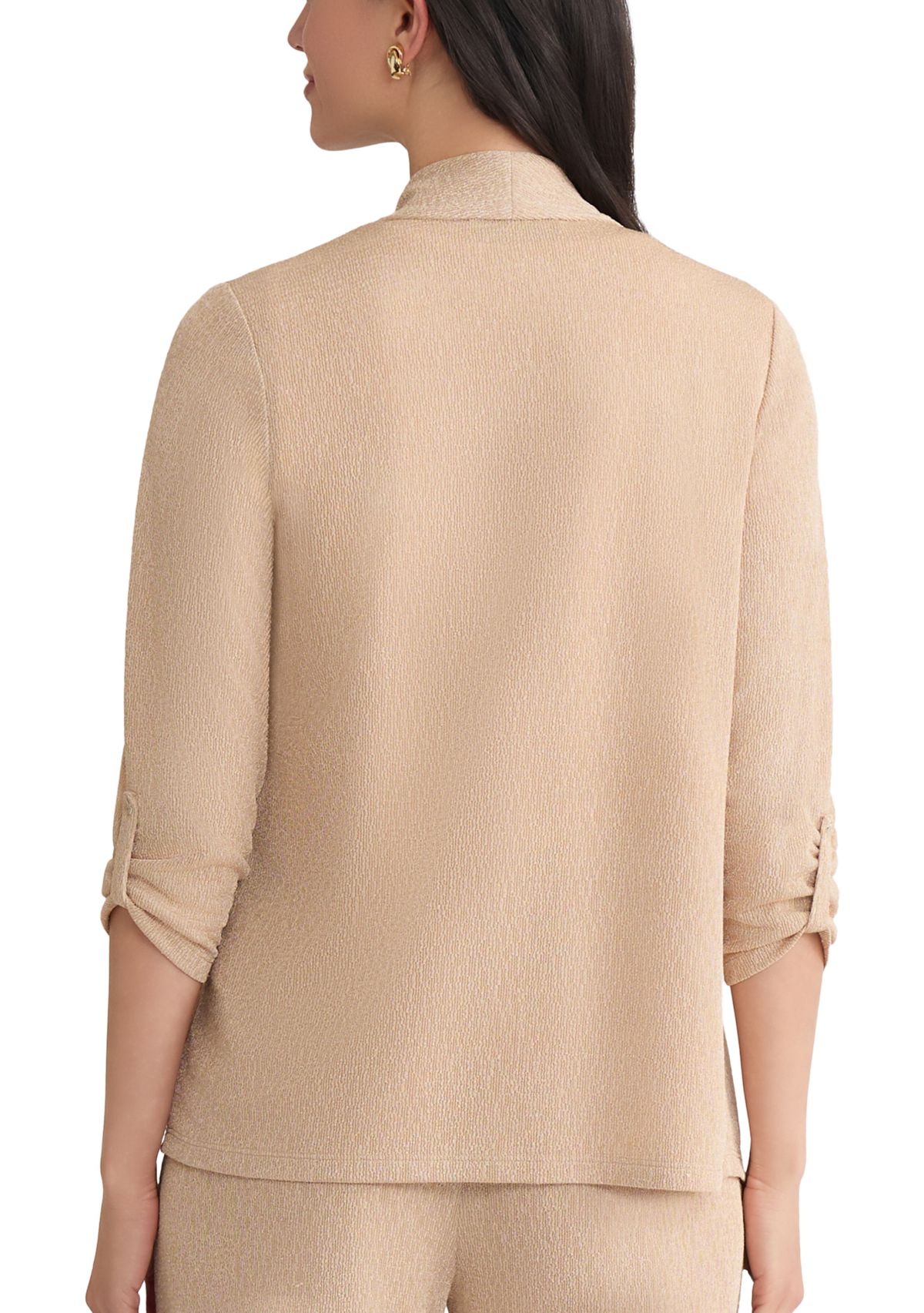 Womens Shimmer Knit 3/4 Sleeve Cardigan 