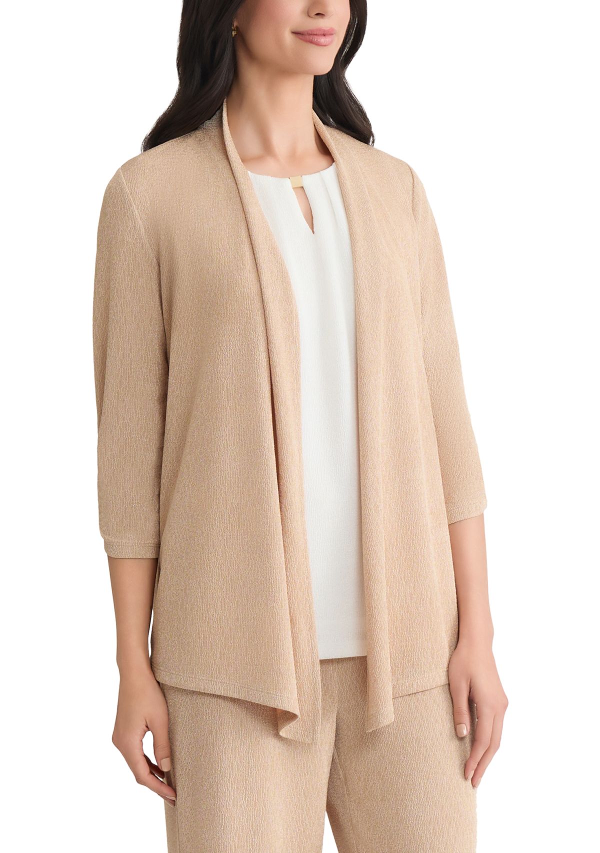 Womens Shimmer Knit 3/4 Sleeve Cardigan 