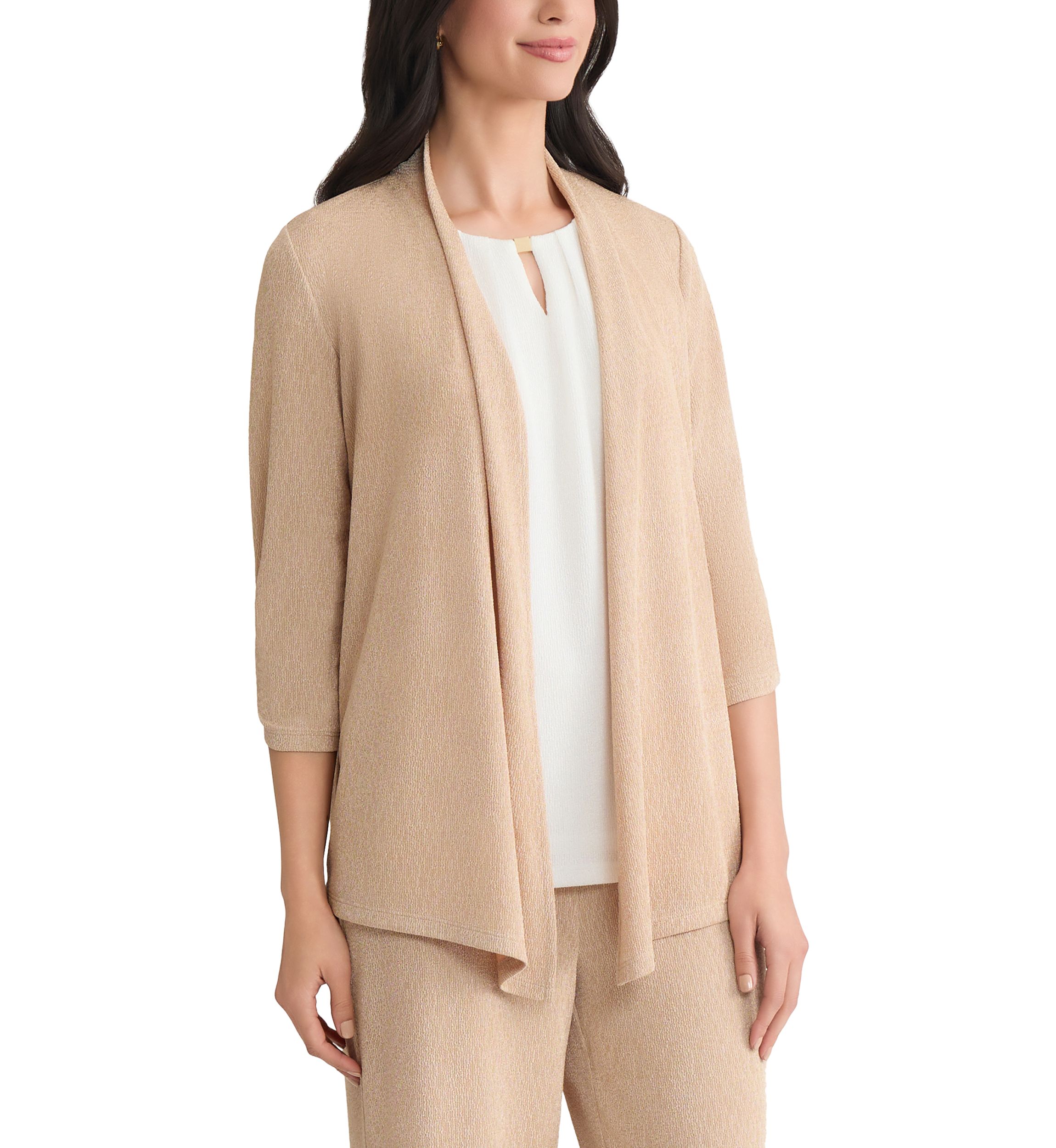 Womens Shimmer Knit 3/4 Sleeve Cardigan 