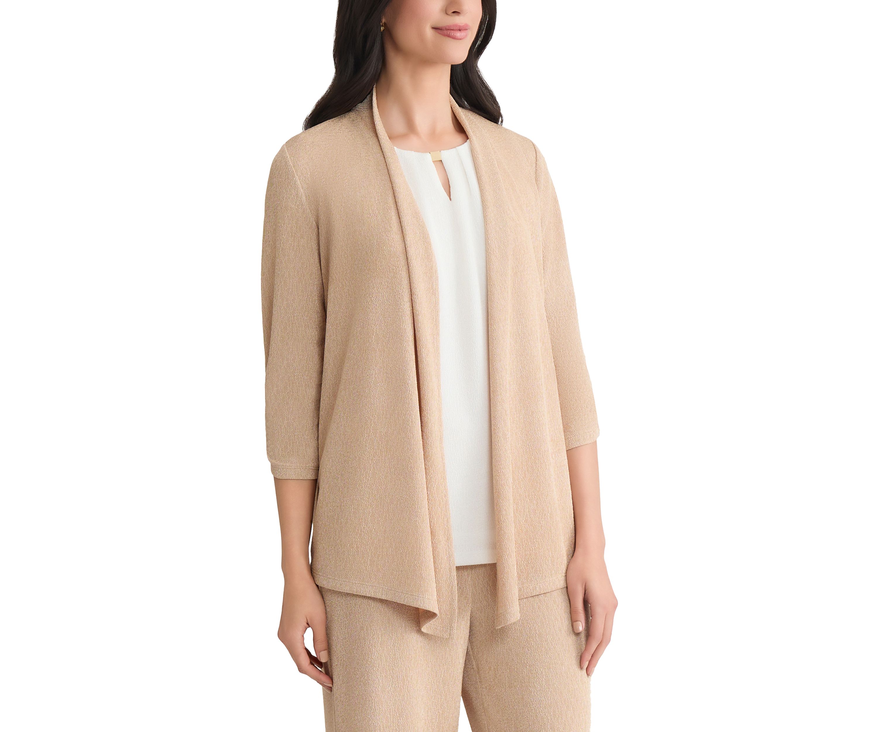 Womens Shimmer Knit 3/4 Sleeve Cardigan 