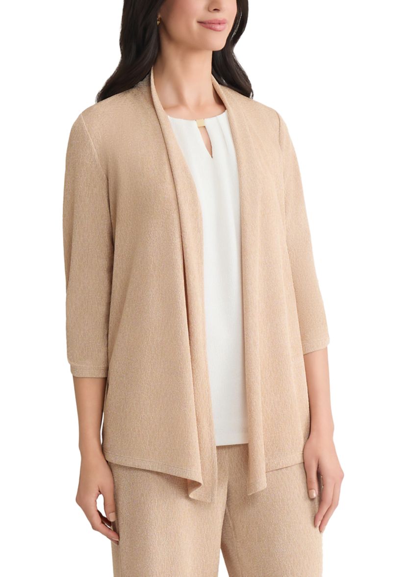 Womens Shimmer Knit 3/4 Sleeve Cardigan 