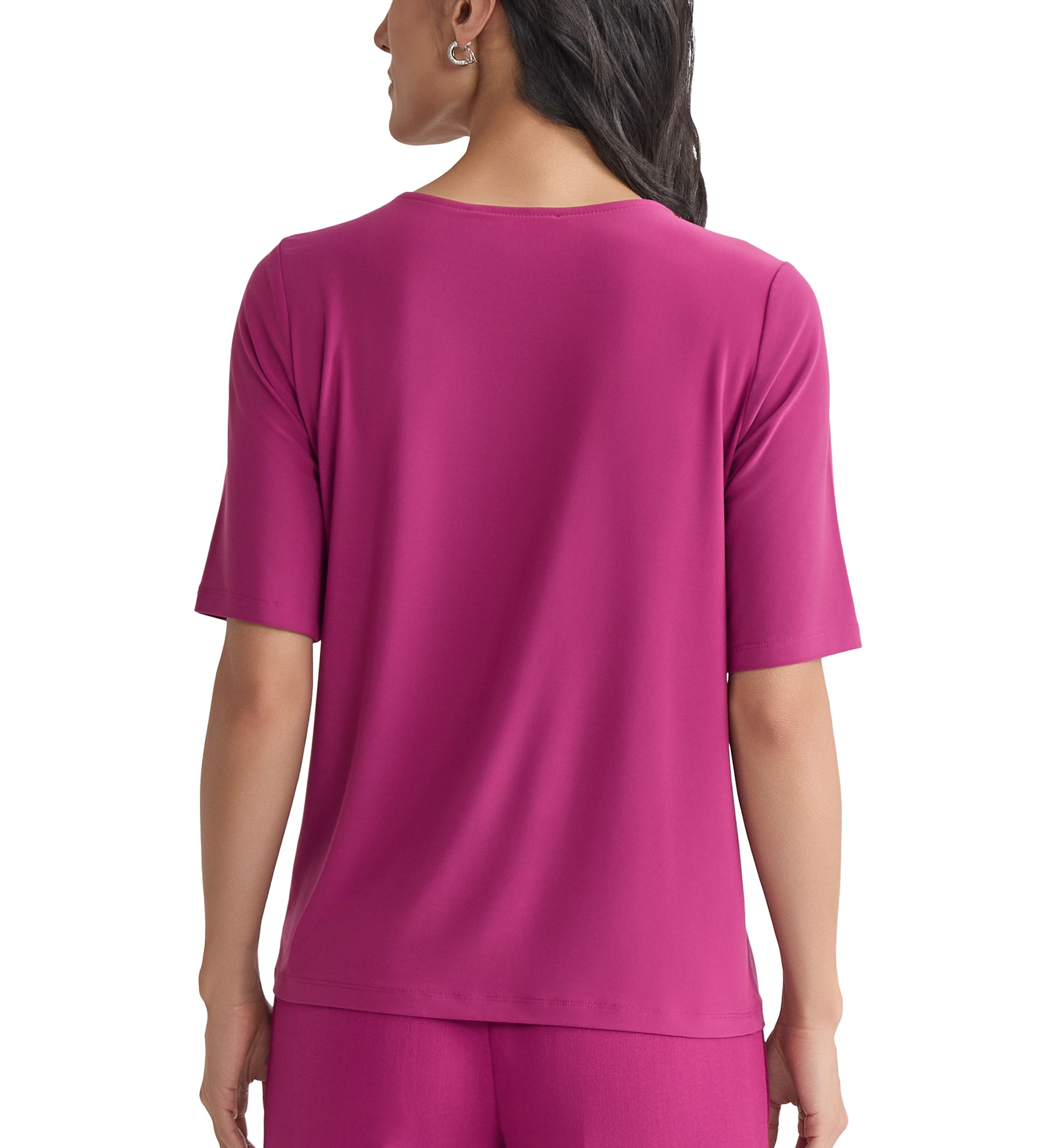 Womens Elbow Sleeve Pleat Neck Knit Top 