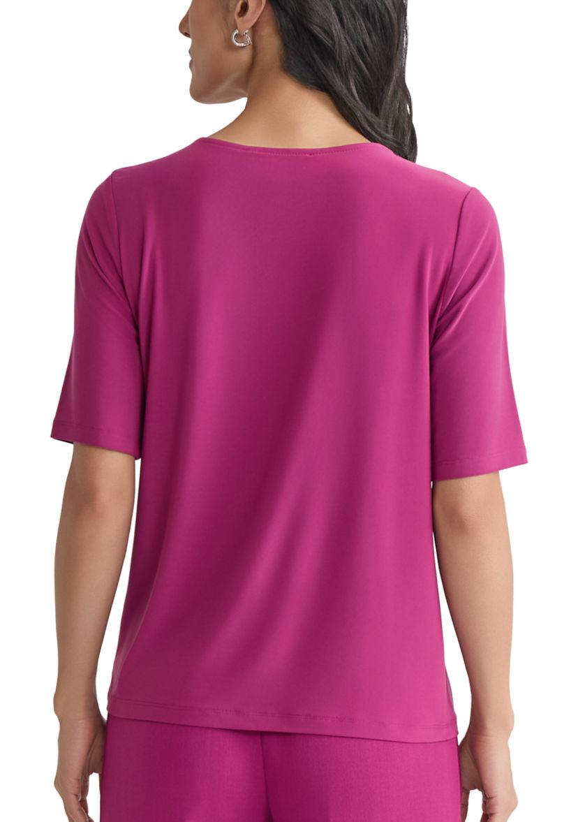 Womens Elbow Sleeve Pleat Neck Knit Top 