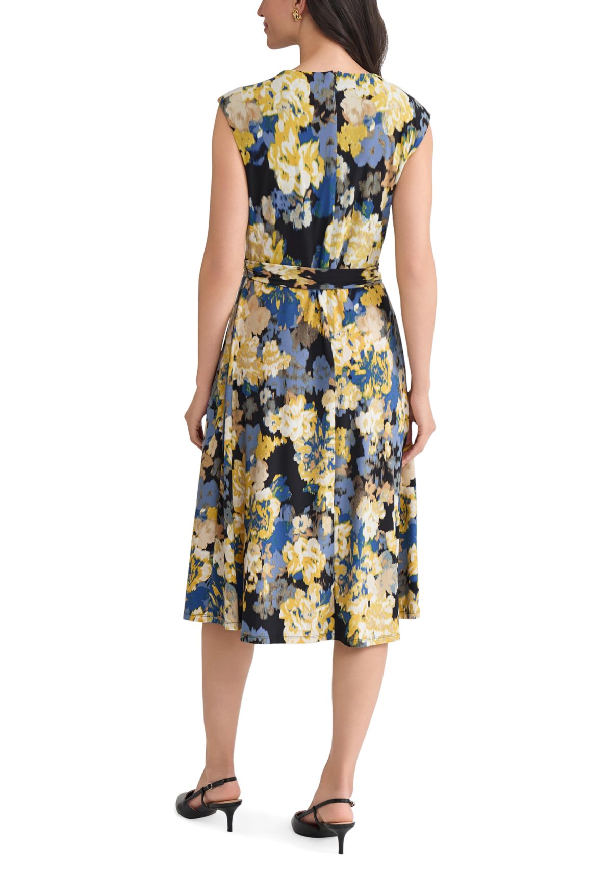 Womens Multi Floral Print Cowl Neck Knit Dress 