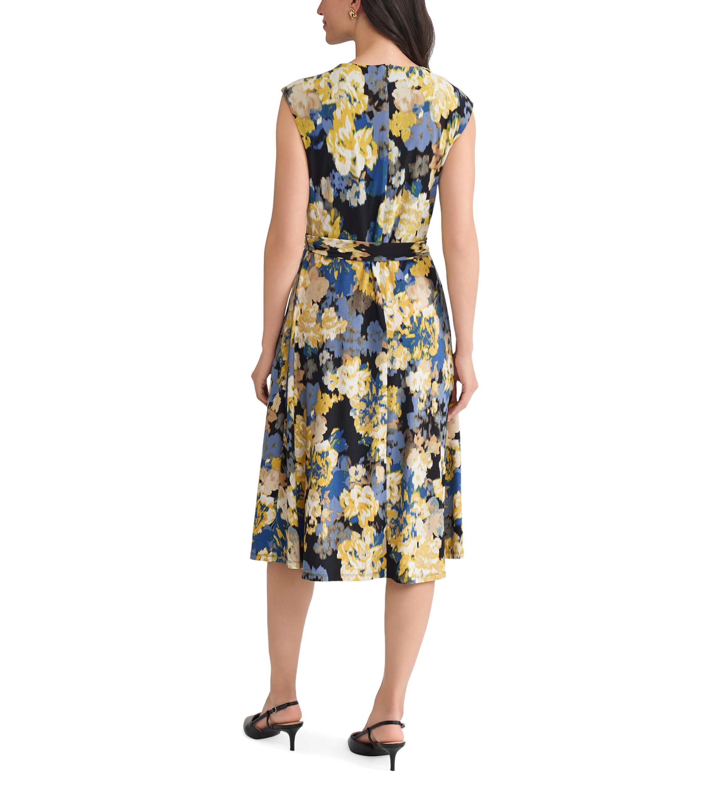 Womens Multi Floral Print Cowl Neck Knit Dress 