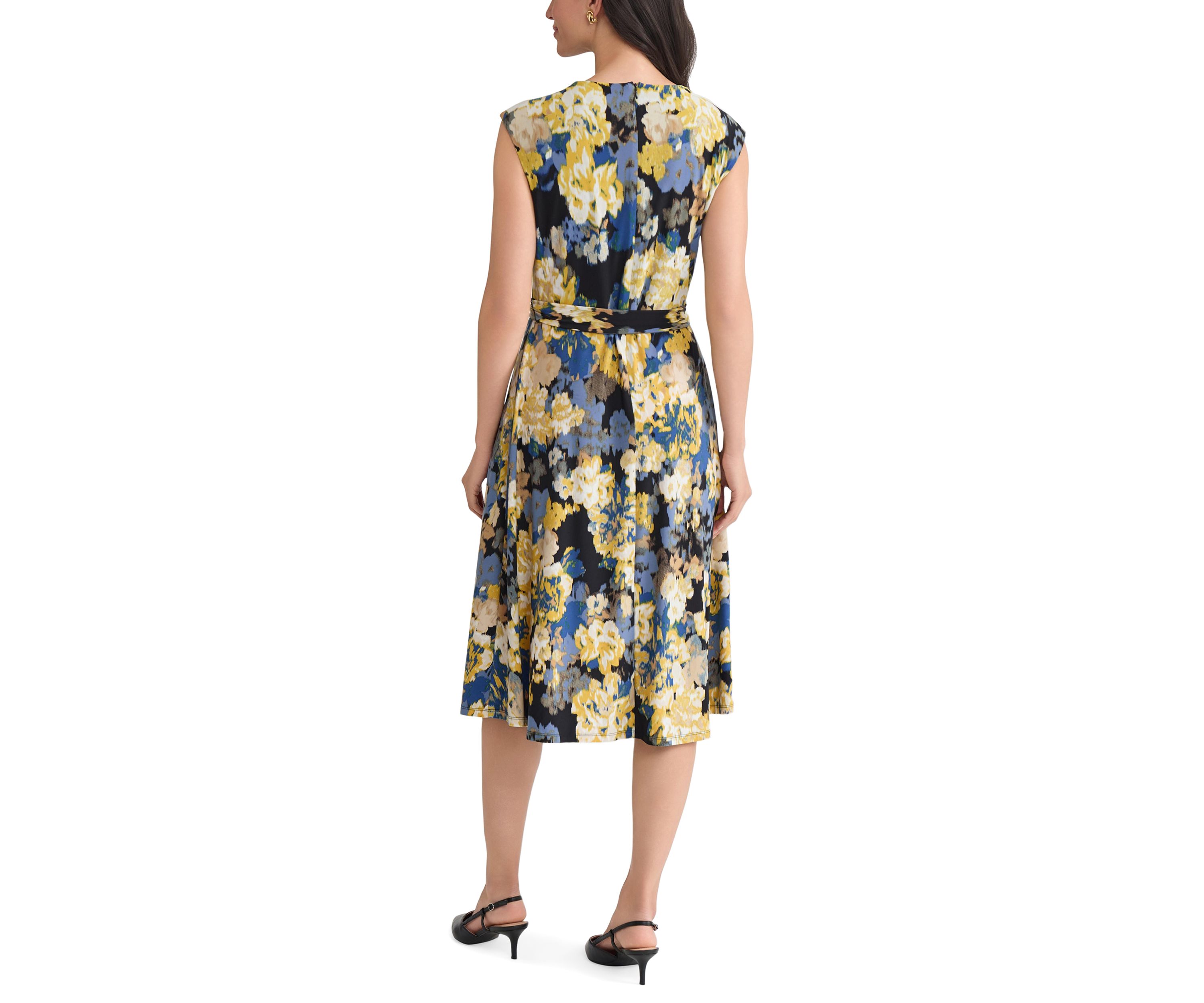 Womens Multi Floral Print Cowl Neck Knit Dress 