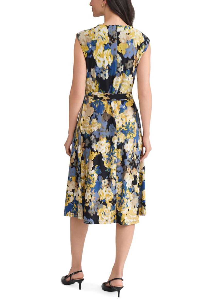 Womens Multi Floral Print Cowl Neck Knit Dress 