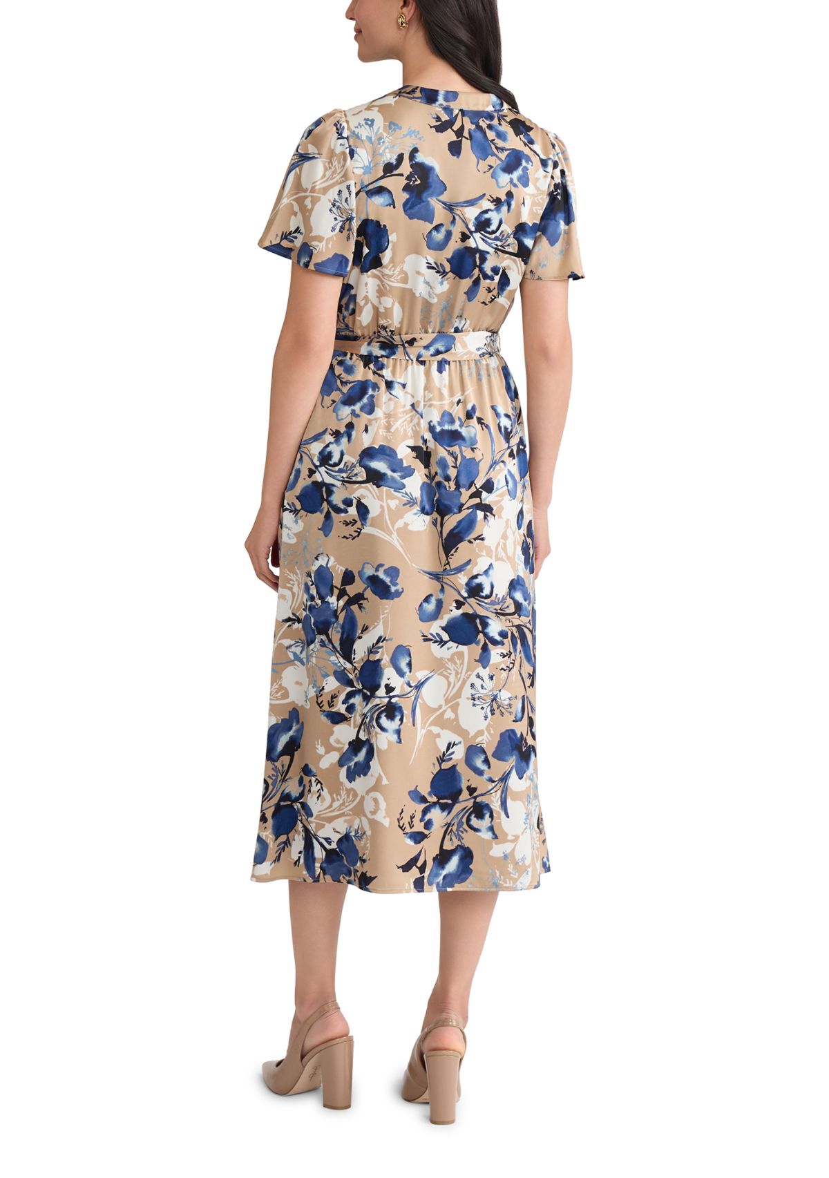 Womens Floral Print Satin Shirt Dress 