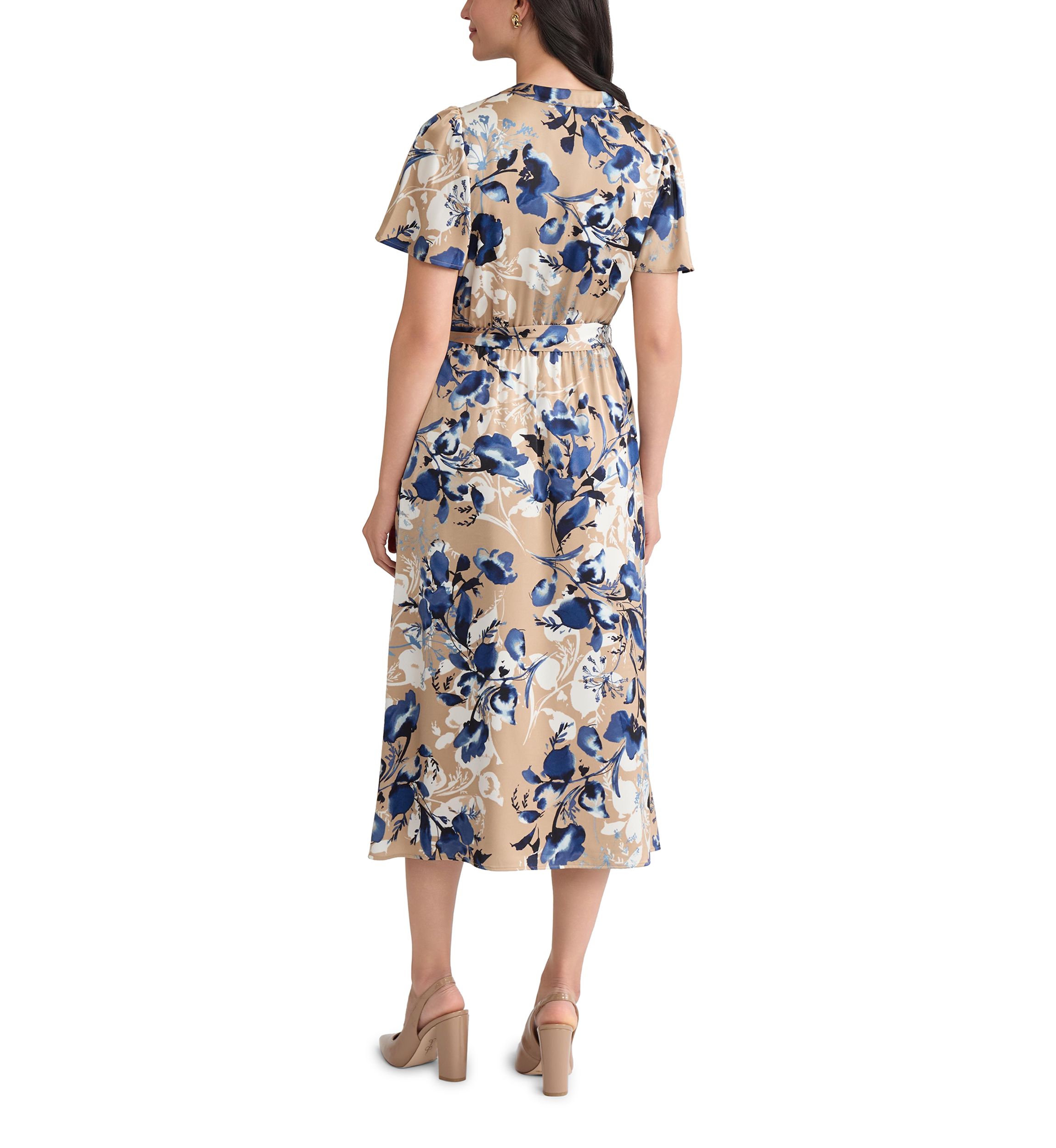 Womens Floral Print Satin Shirt Dress 