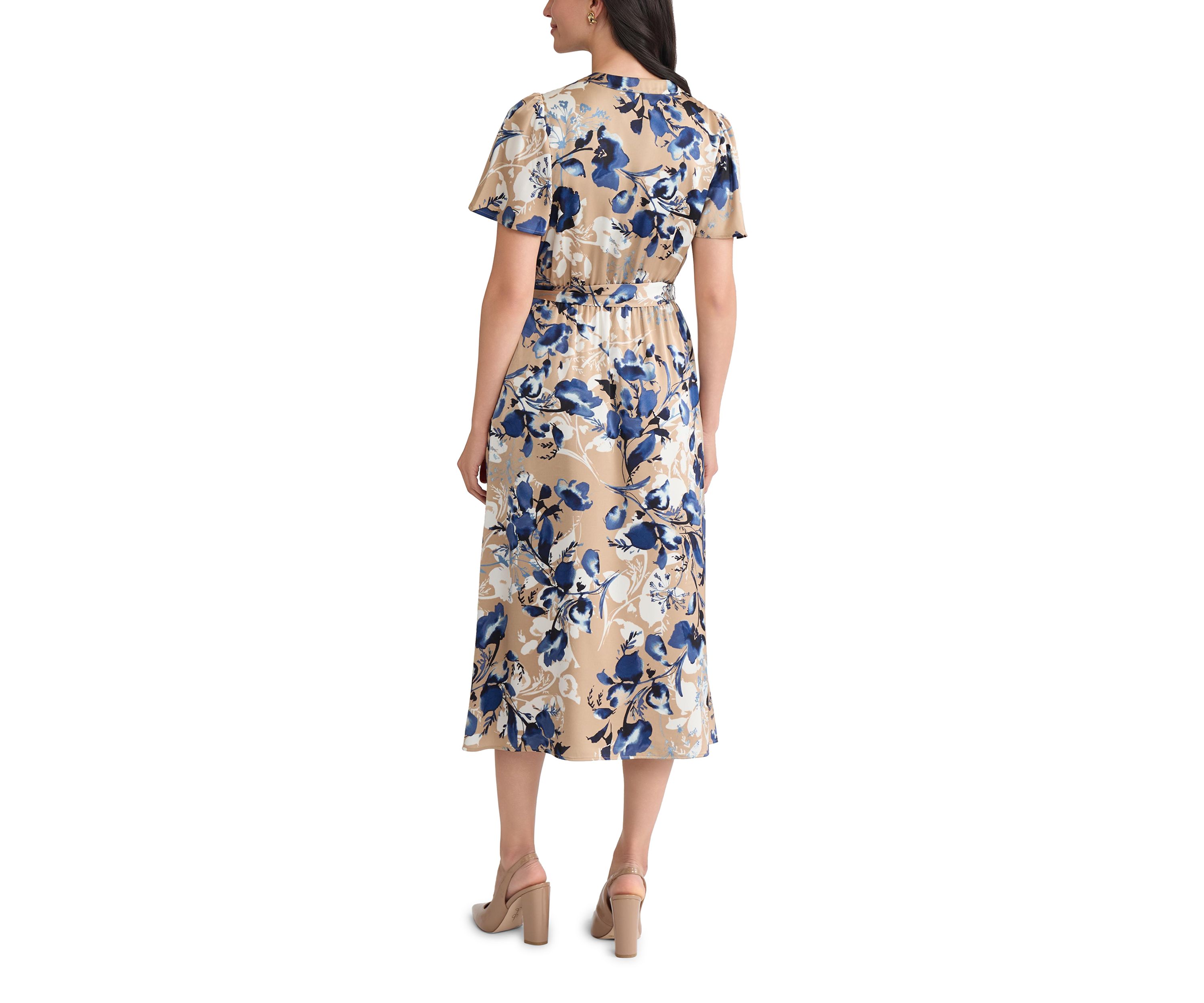 Womens Floral Print Satin Shirt Dress 