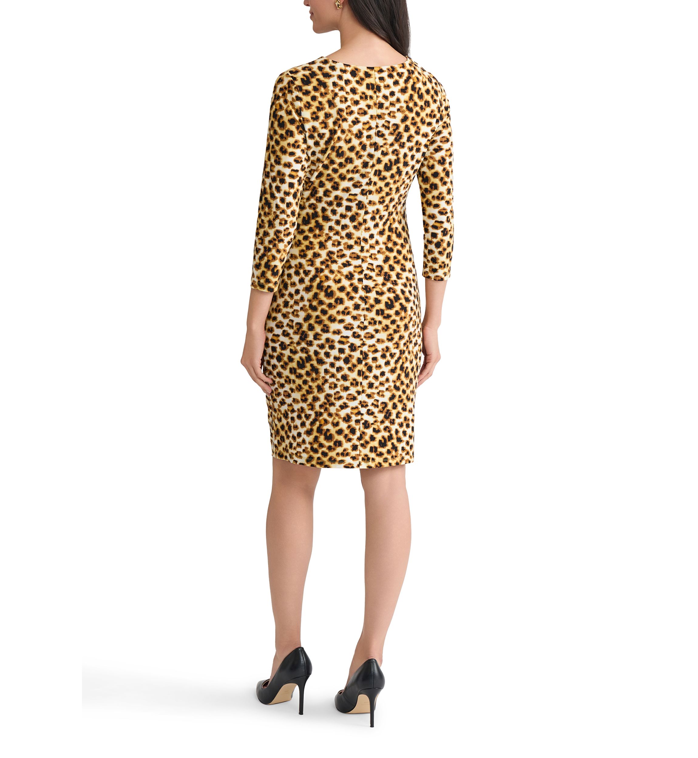 Womens Animal Print Ruched Knit Dress with Hardware 