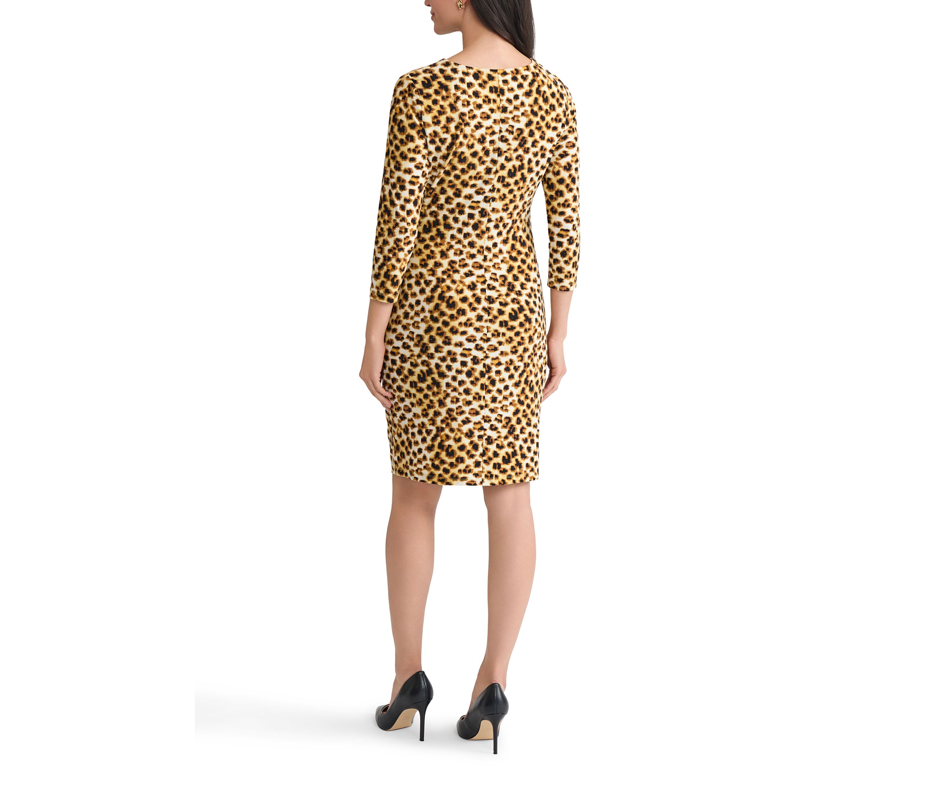 Womens Animal Print Ruched Knit Dress with Hardware 