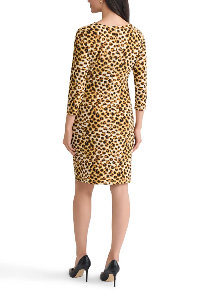 Womens Animal Print Ruched Knit Dress with Hardware 