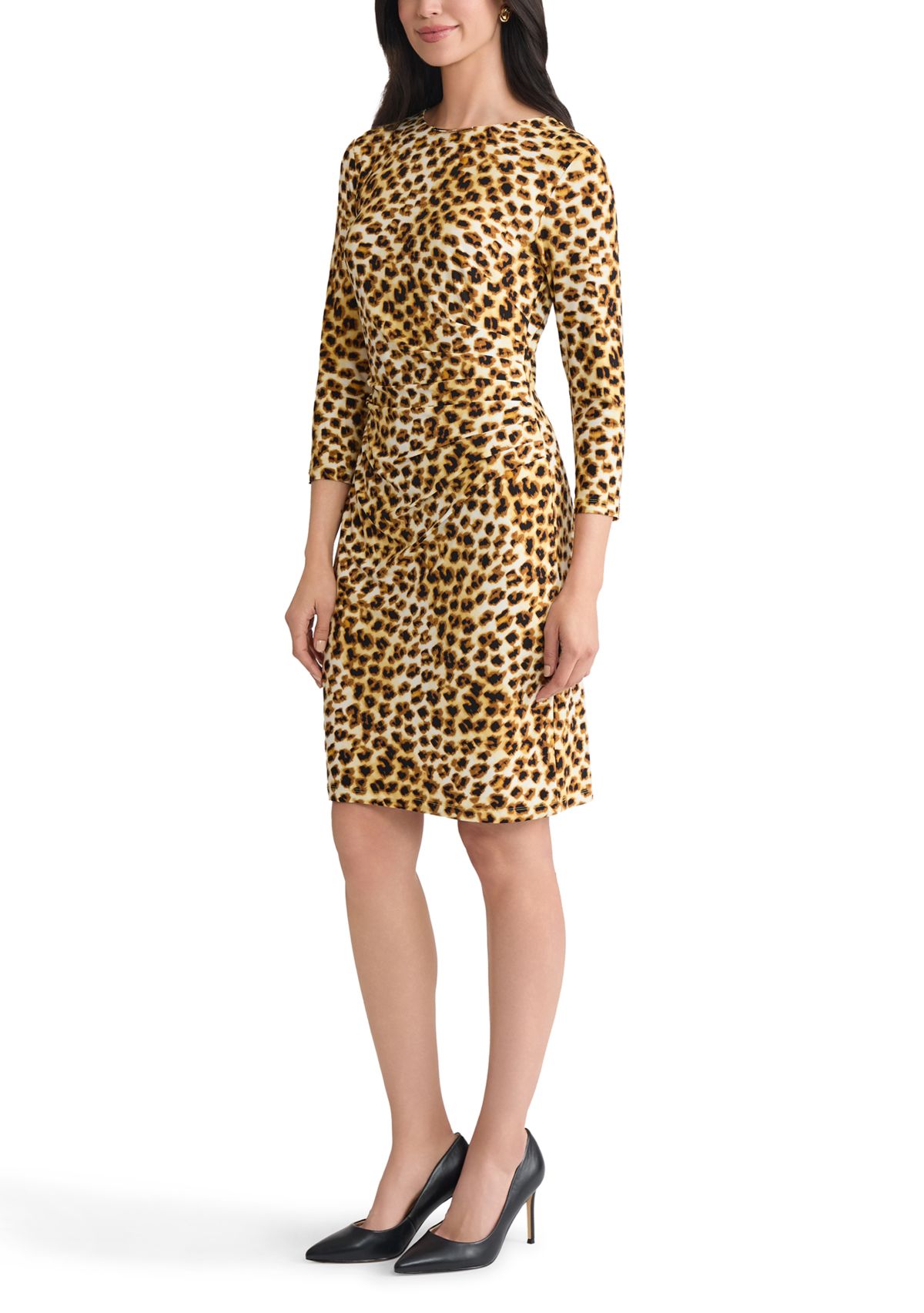 Womens Animal Print Ruched Knit Dress with Hardware 