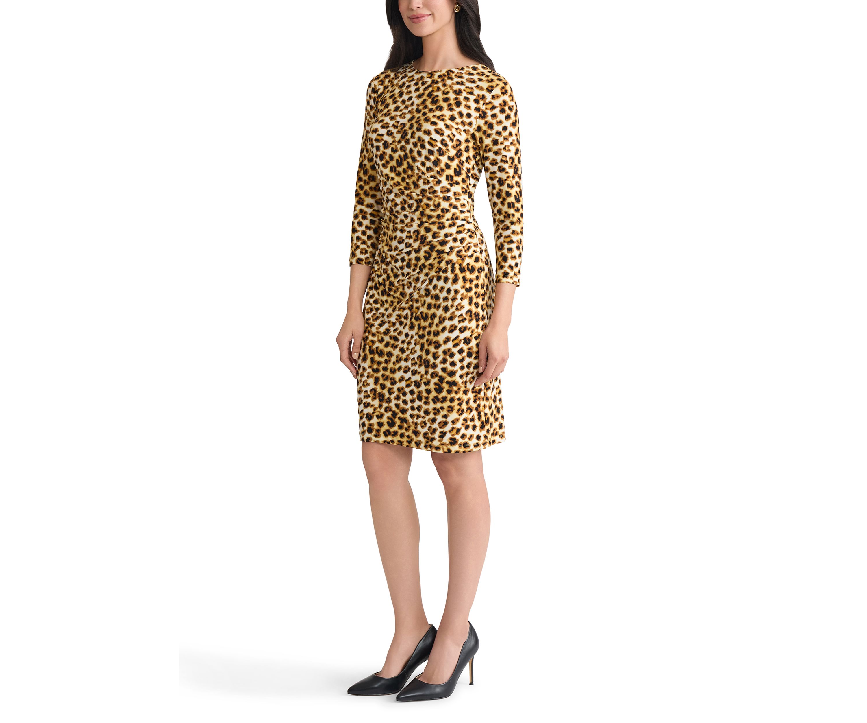 Womens Animal Print Ruched Knit Dress with Hardware 