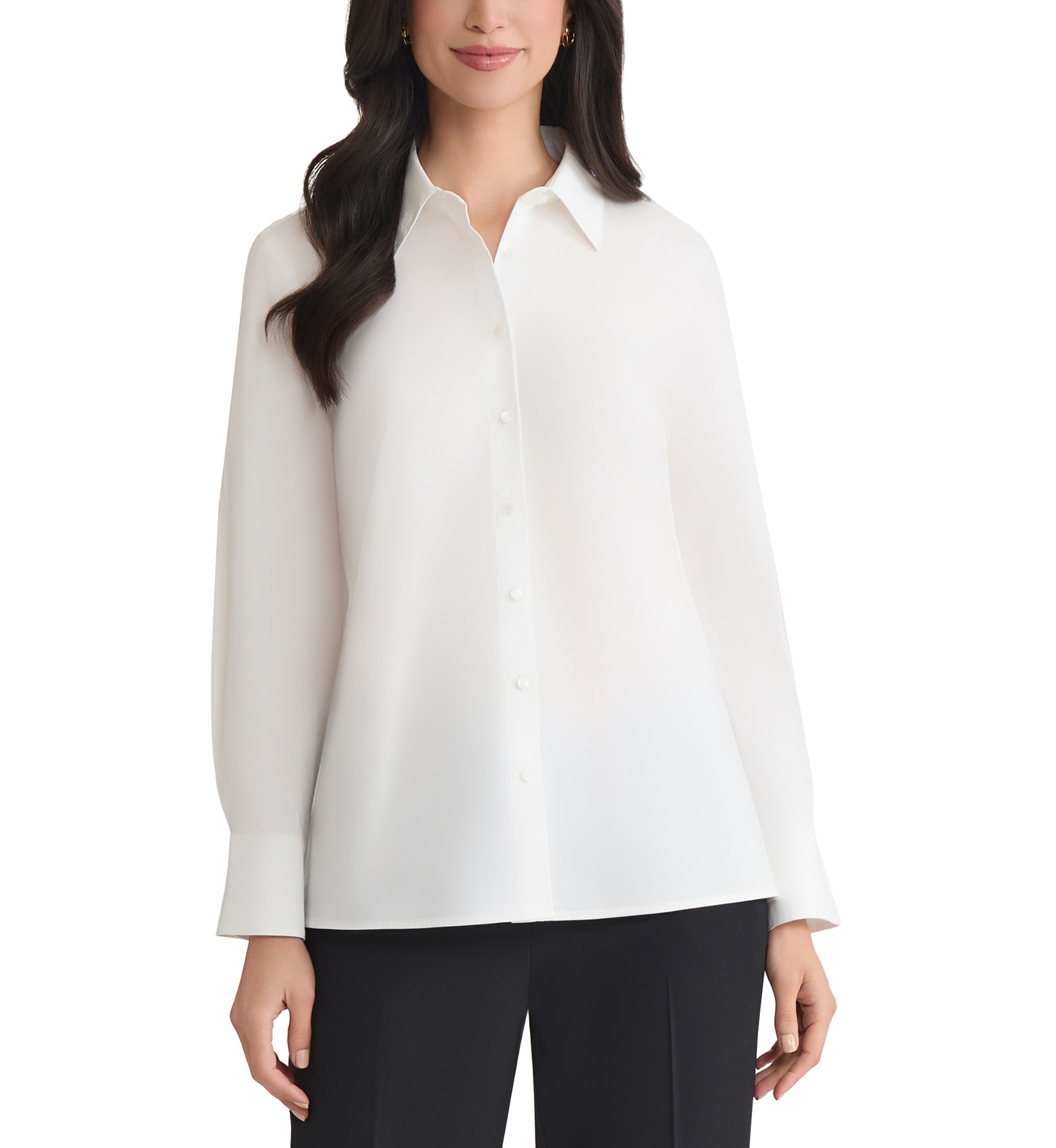 Womens Long Sleeve Poplin Button Down Shirt