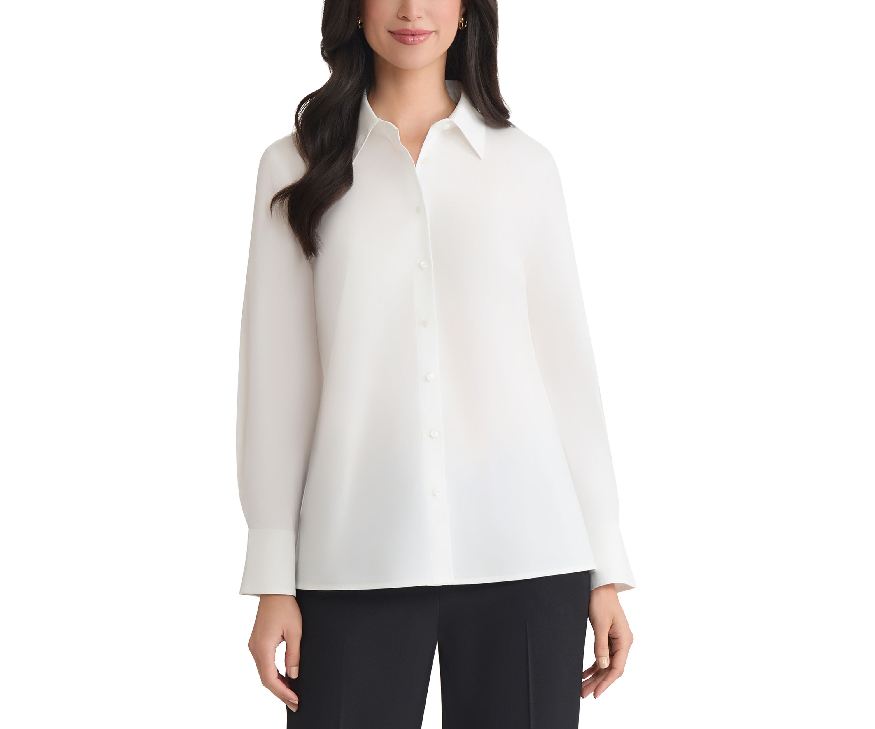 Womens Long Sleeve Poplin Button Down Shirt