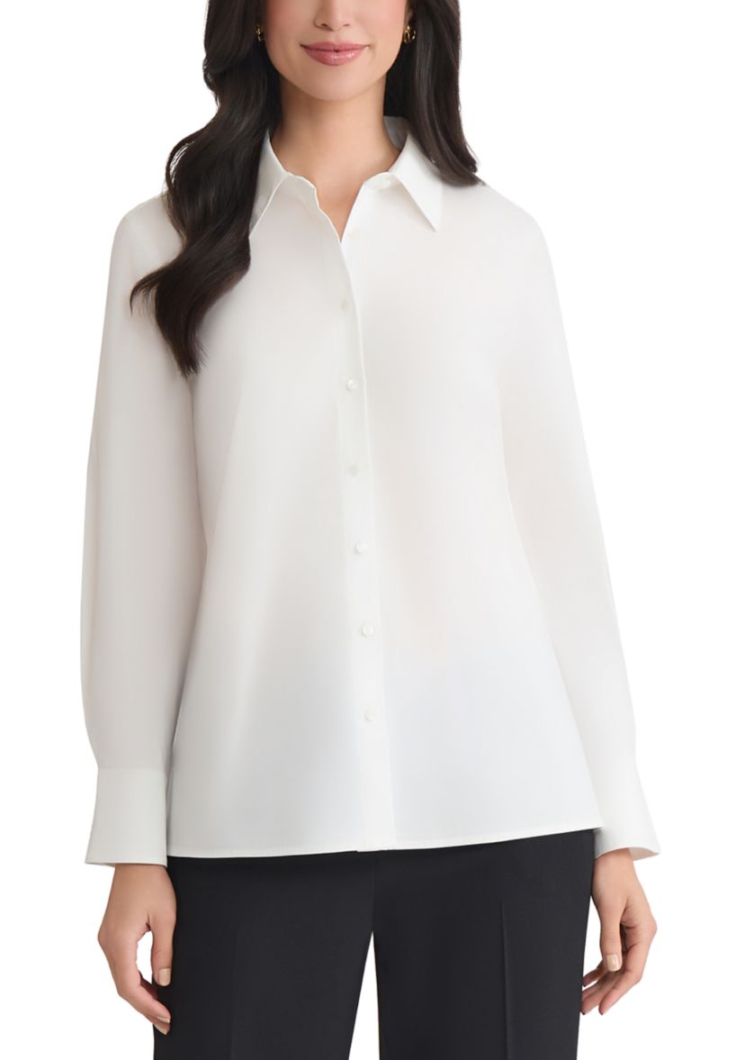 Womens Long Sleeve Poplin Button Down Shirt