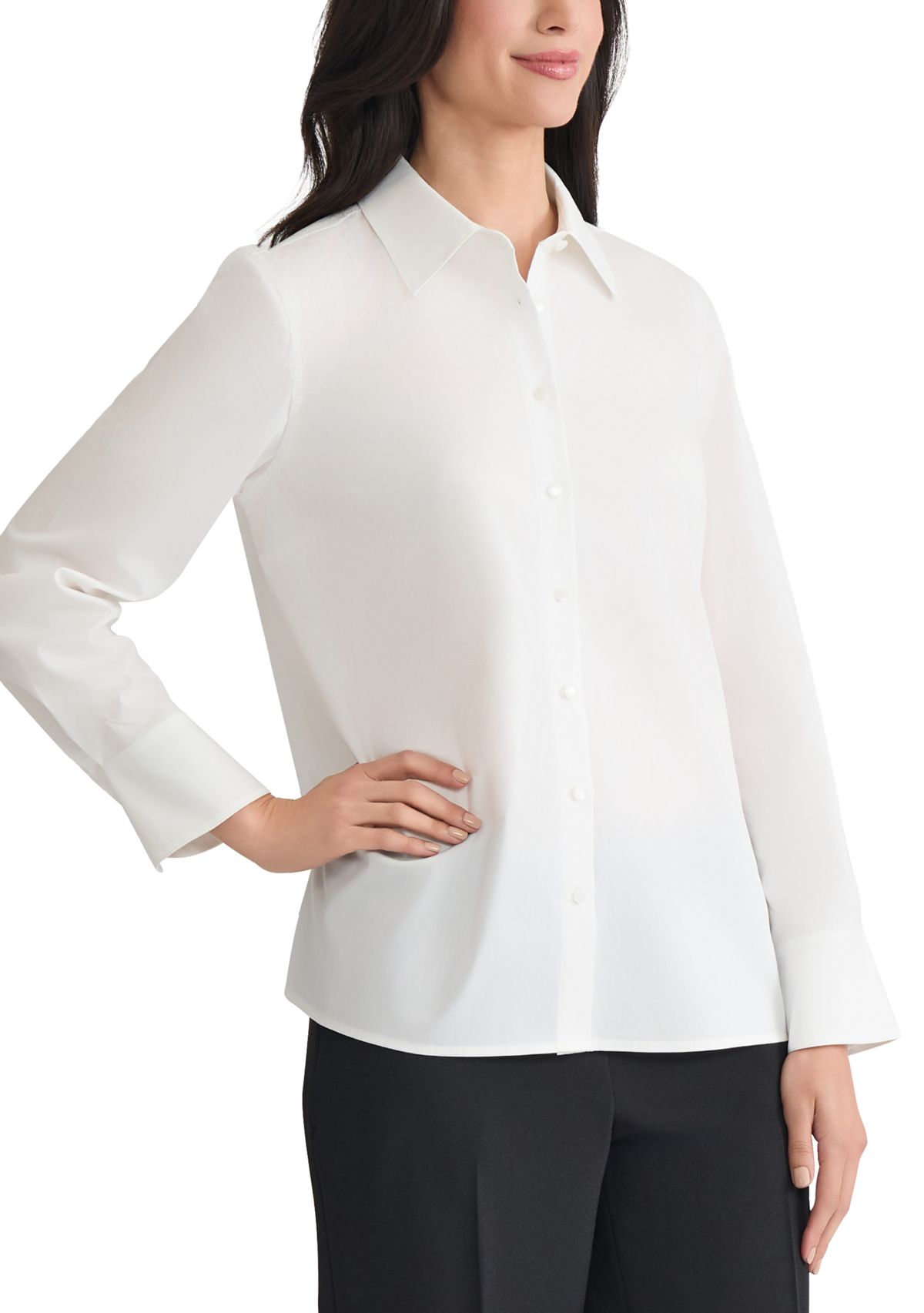 Womens Long Sleeve Poplin Button Down Shirt