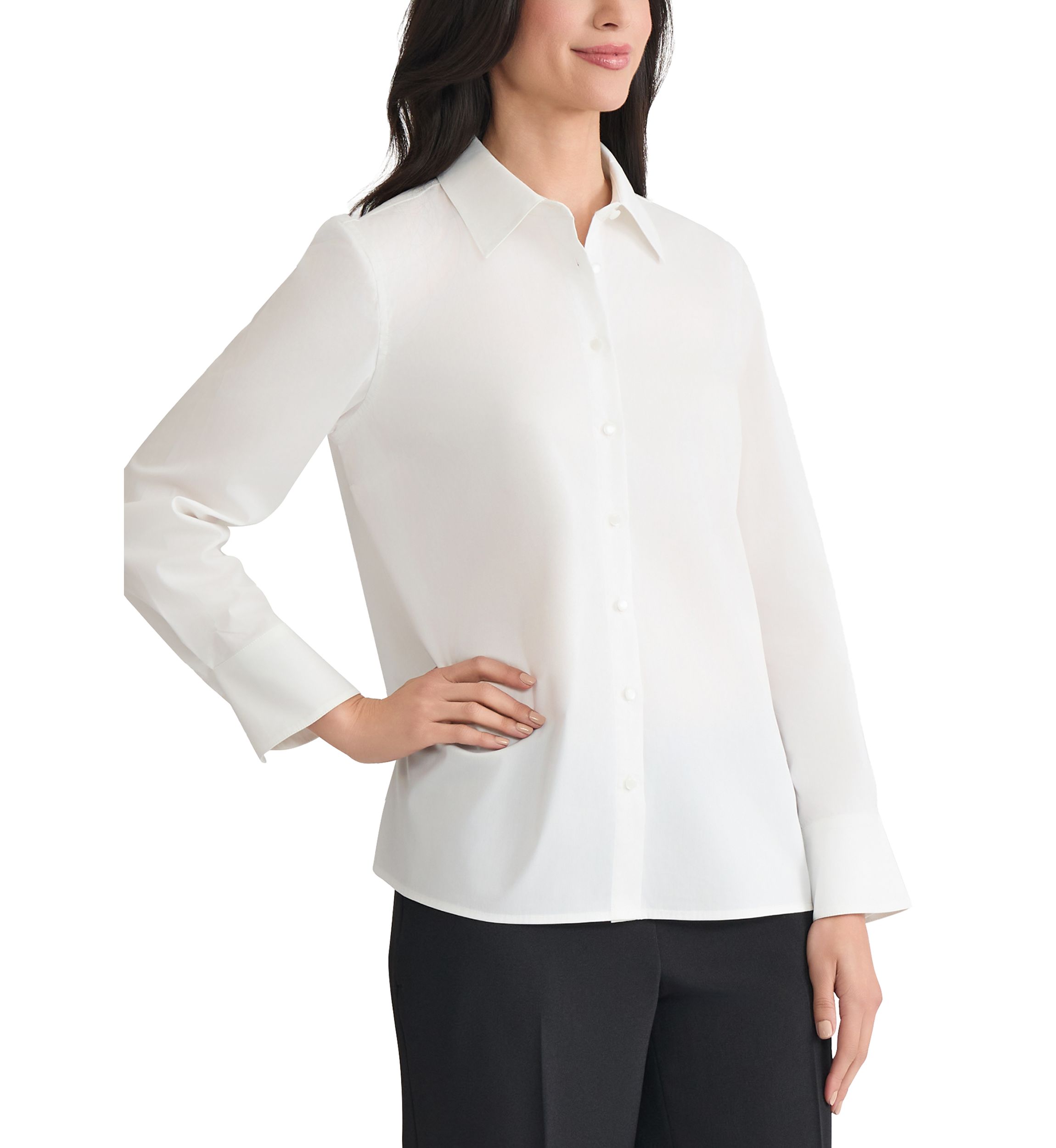 Womens Long Sleeve Poplin Button Down Shirt