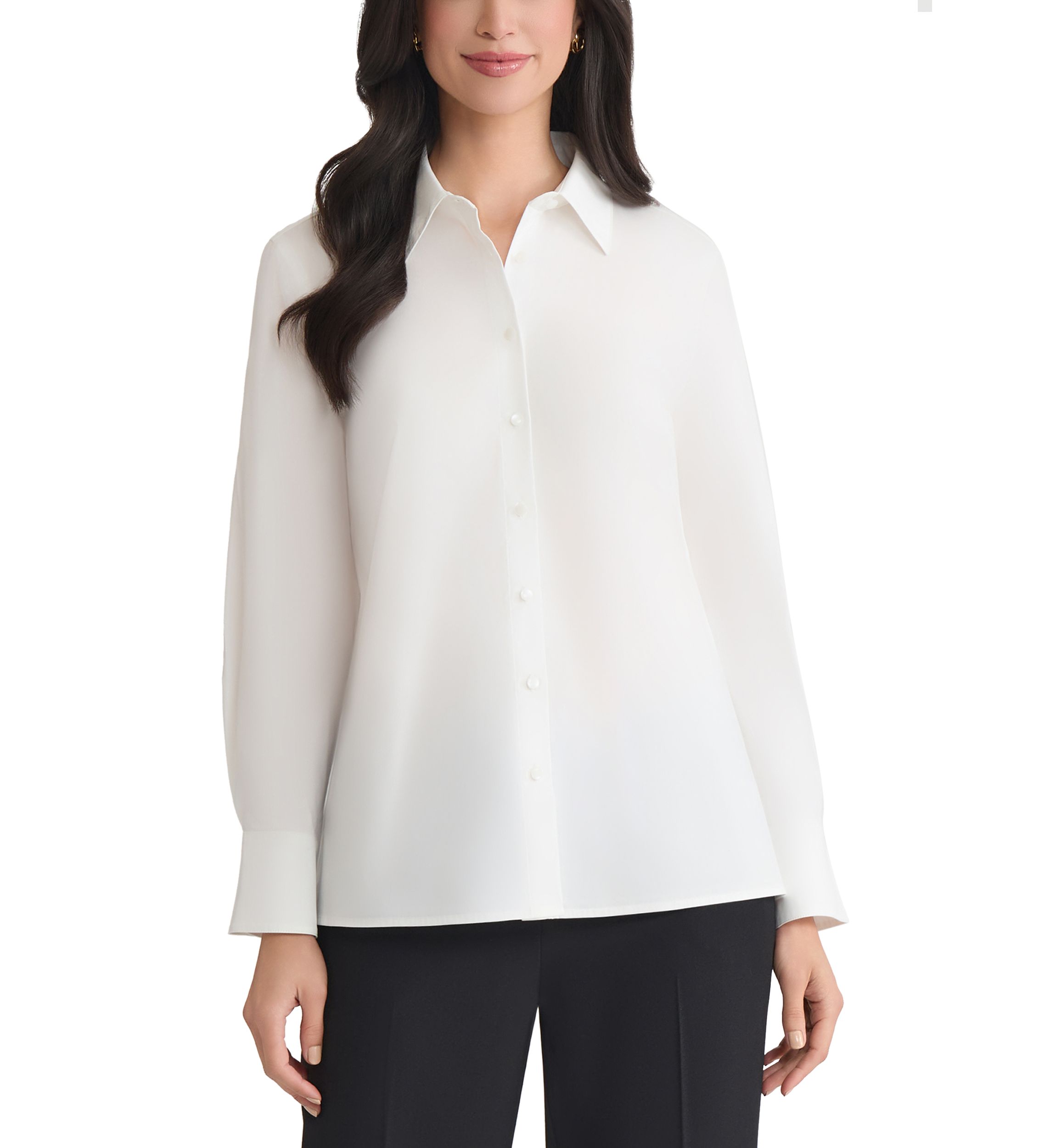 Petite Poplin Button Front Long Sleeve Shirt 