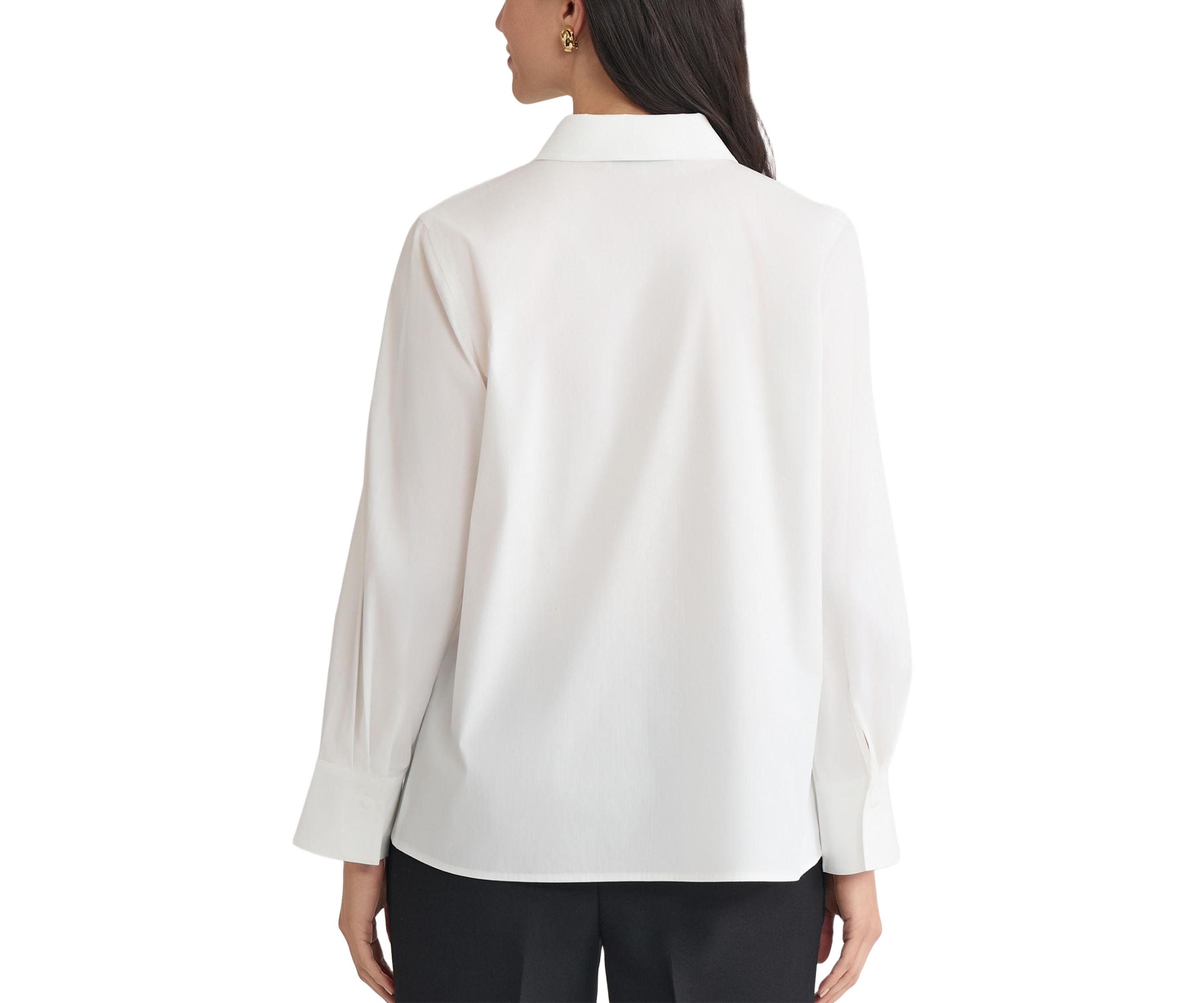 Petite Poplin Button Front Long Sleeve Shirt 