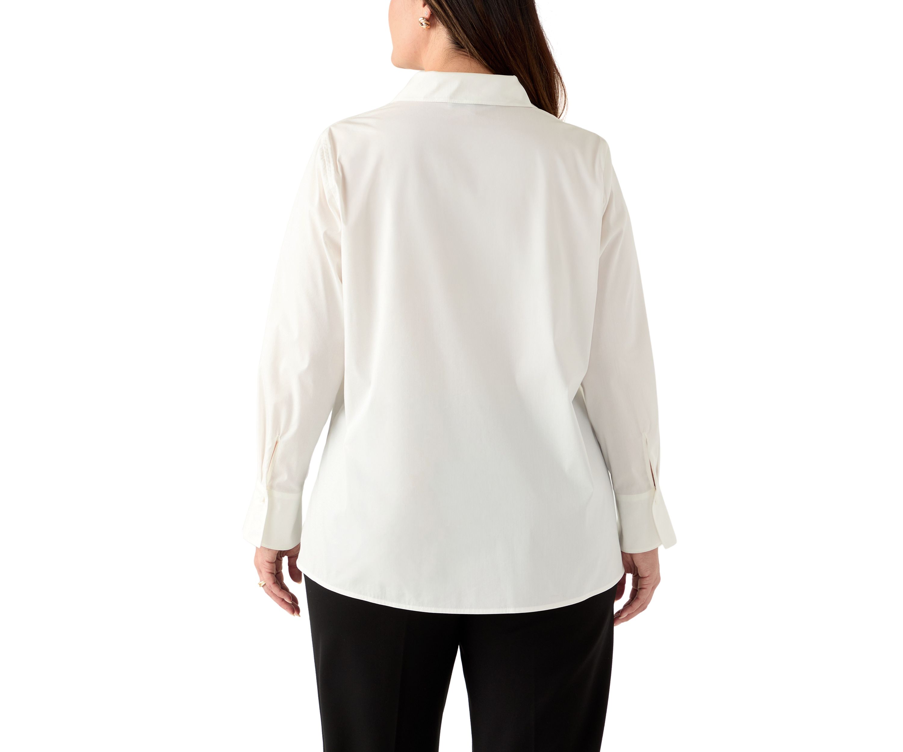 Plus Size Poplin Button Front Long Sleeve Top