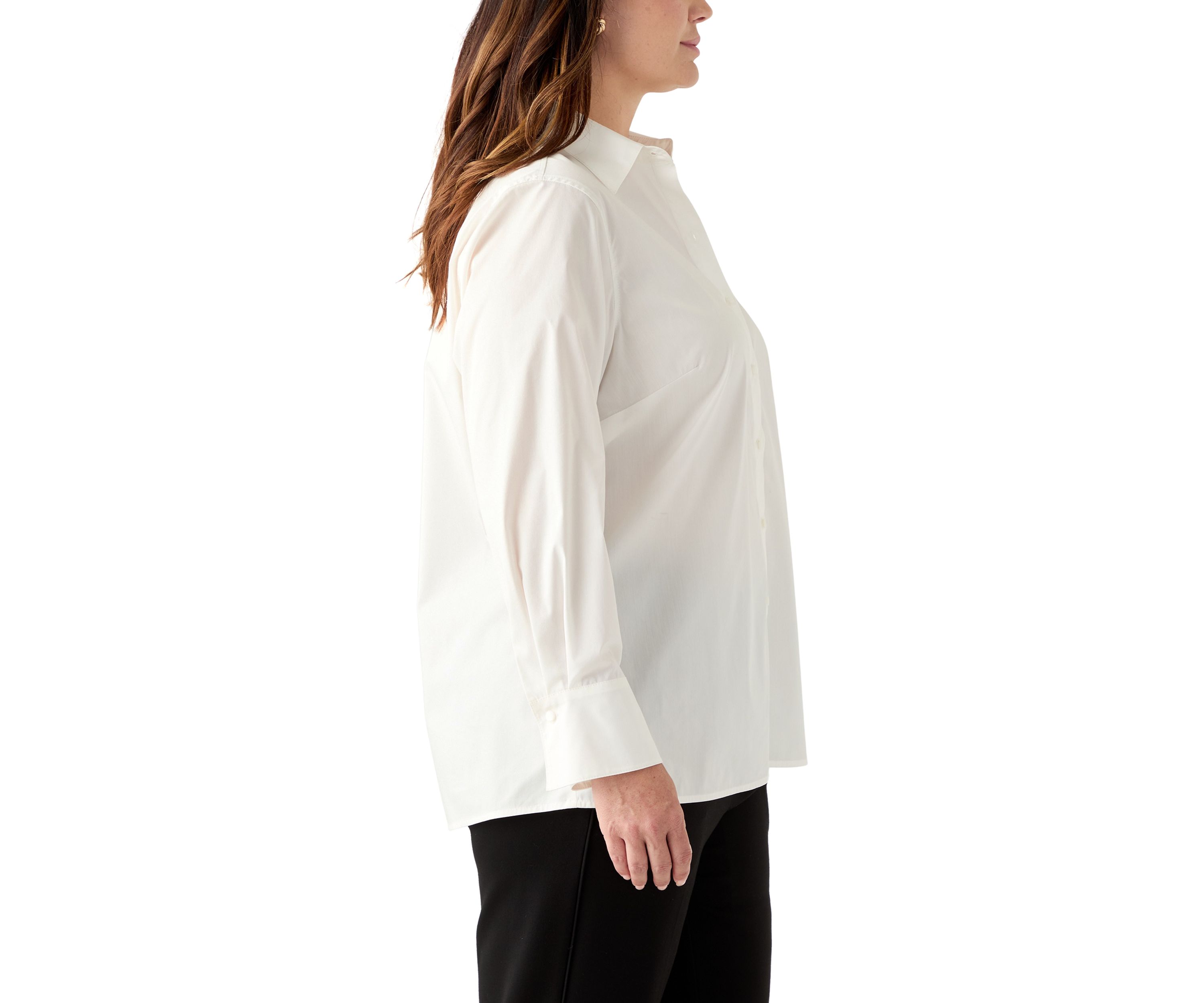 Plus Size Poplin Button Front Long Sleeve Top