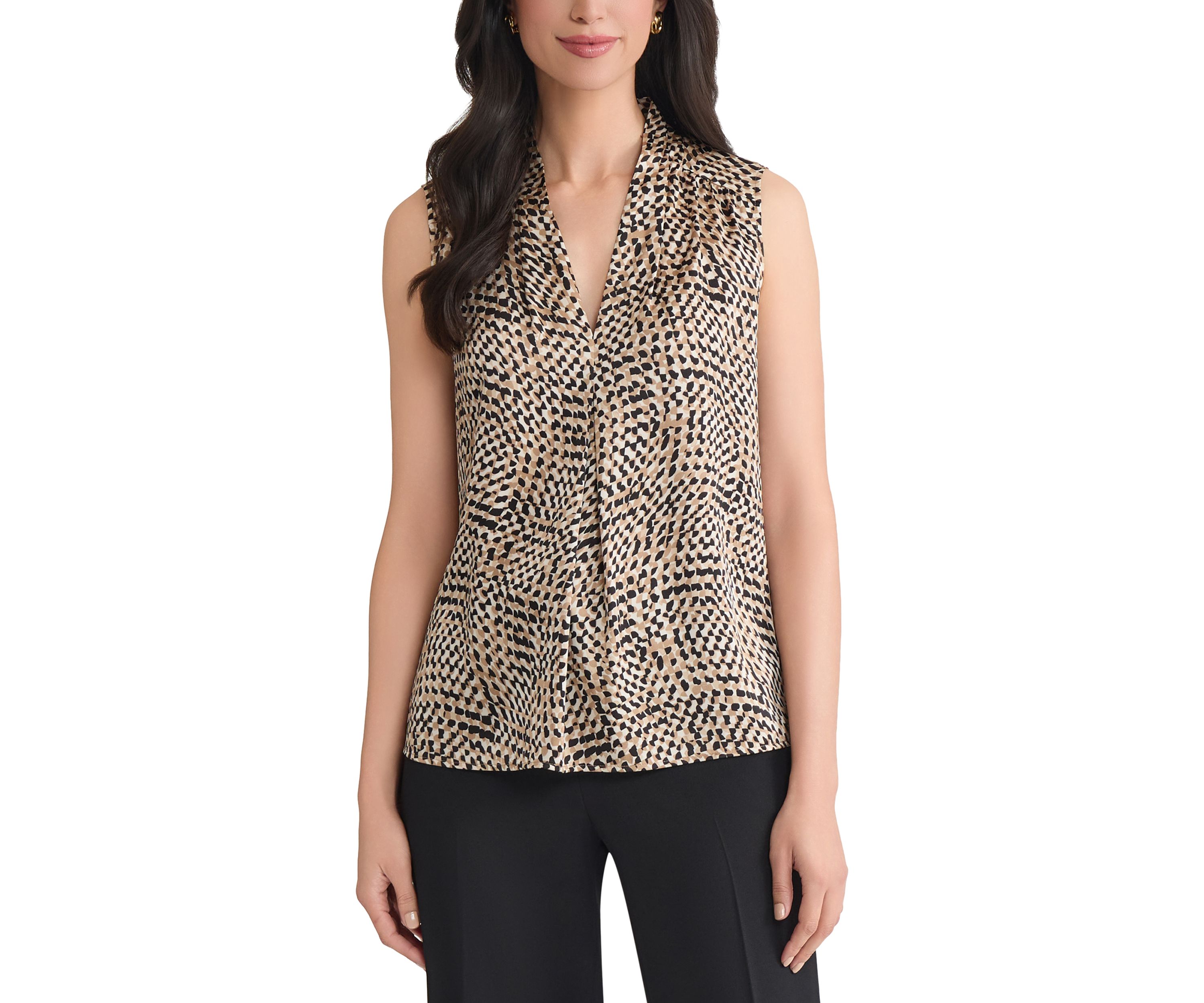Womens Abstract Print Sleeveless V-Neck Blouse 