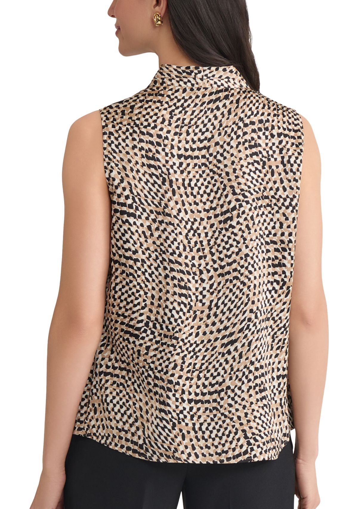 Womens Abstract Print Sleeveless V-Neck Blouse 