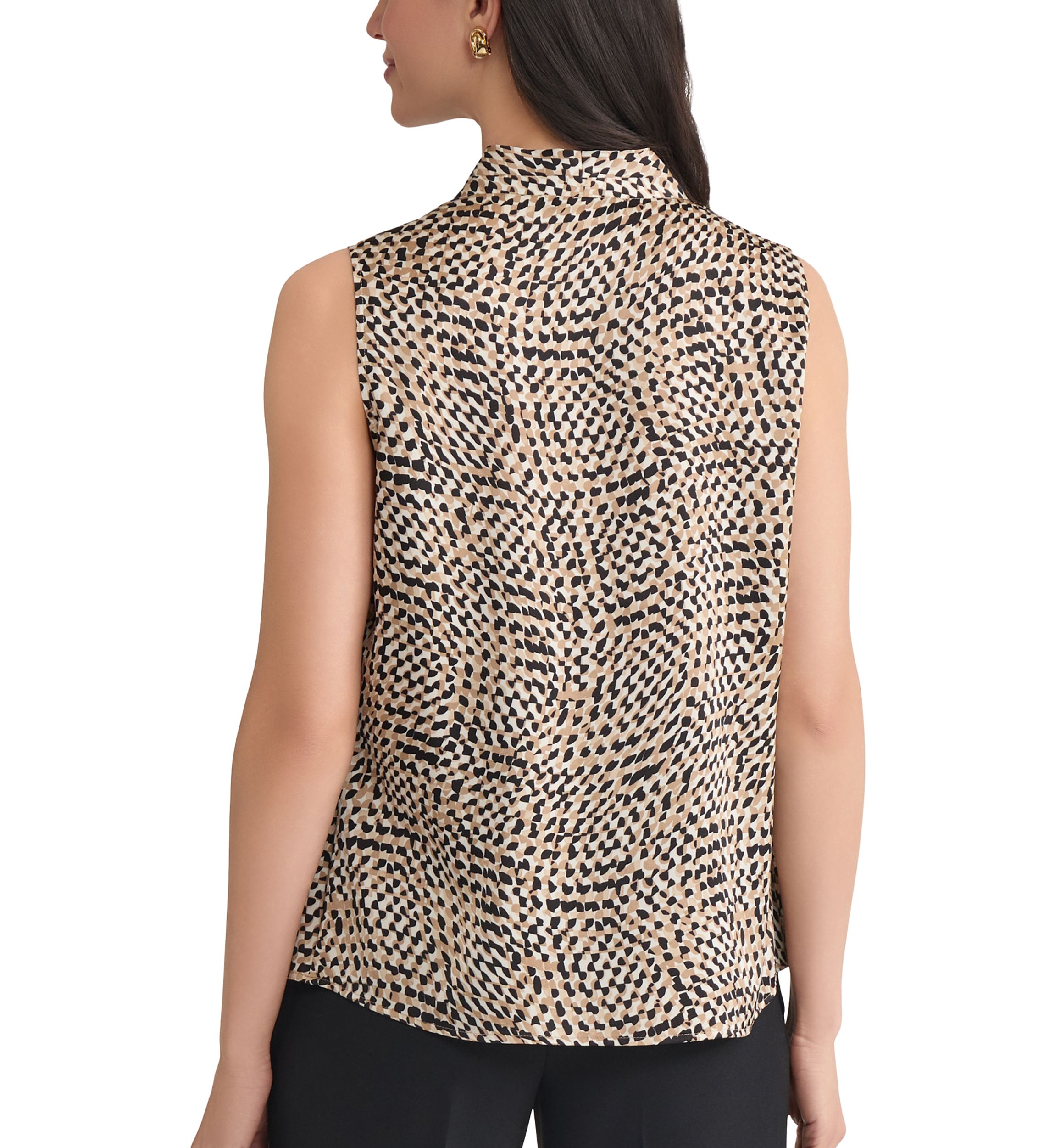 Womens Abstract Print Sleeveless V-Neck Blouse 