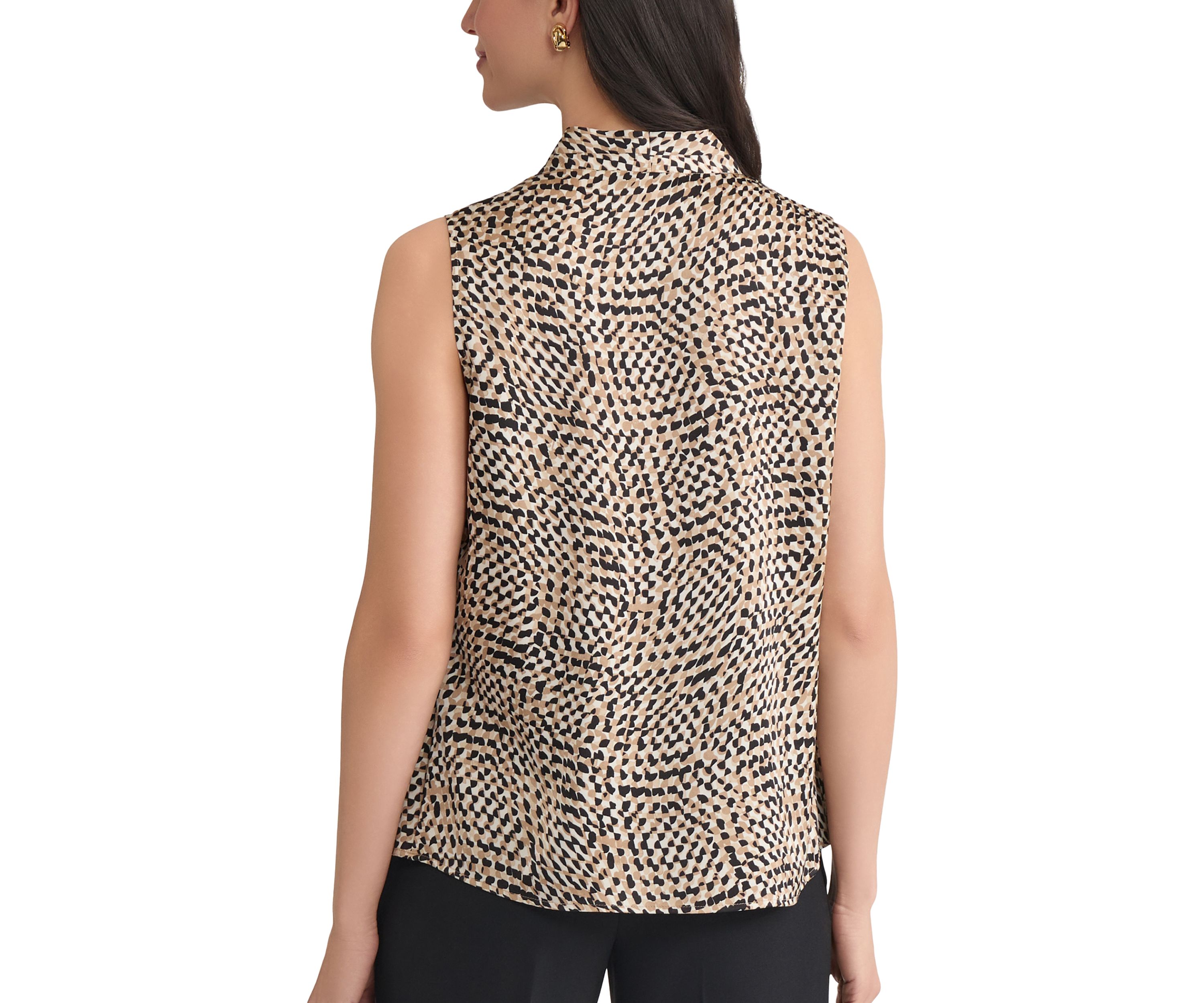 Womens Abstract Print Sleeveless V-Neck Blouse 