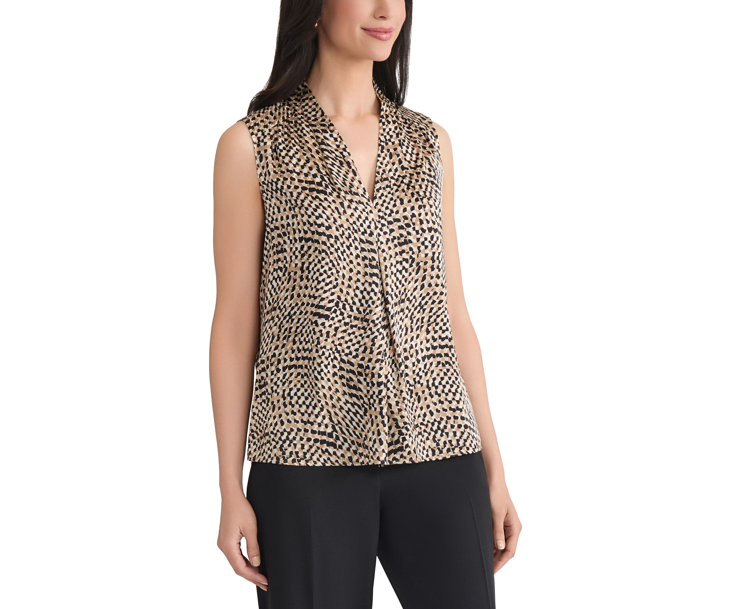 Womens Abstract Print Sleeveless V-Neck Blouse 