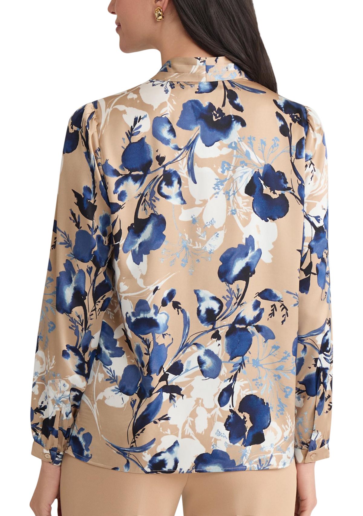 Womens Floral Print Long Sleeve V-Neck Blouse 