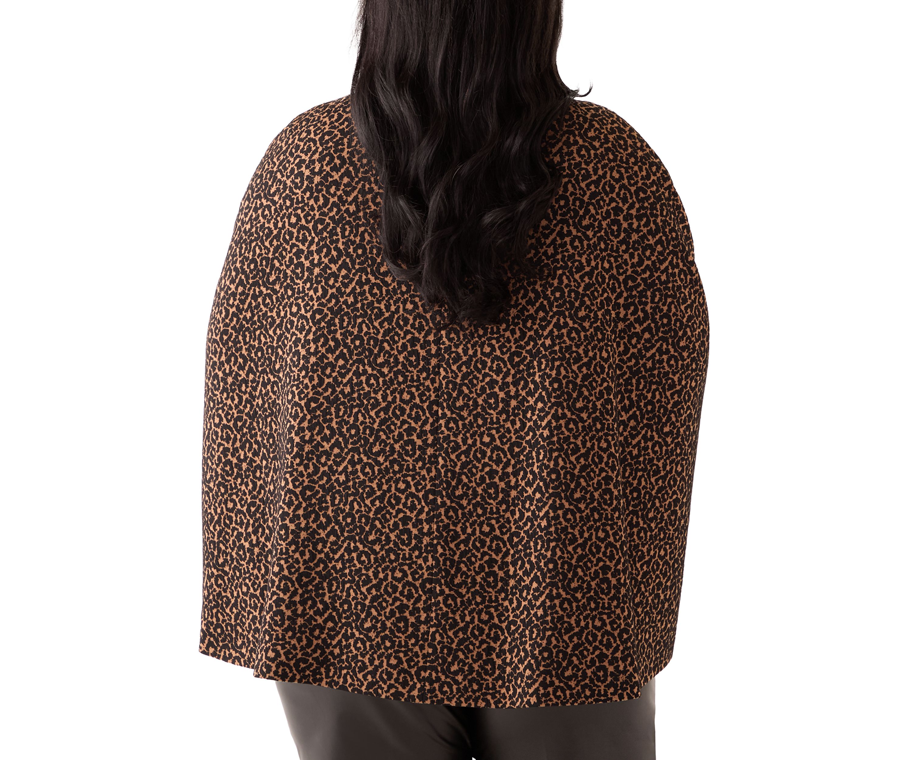 Plus Size Animal Jacquard Cape with Leather Trim
