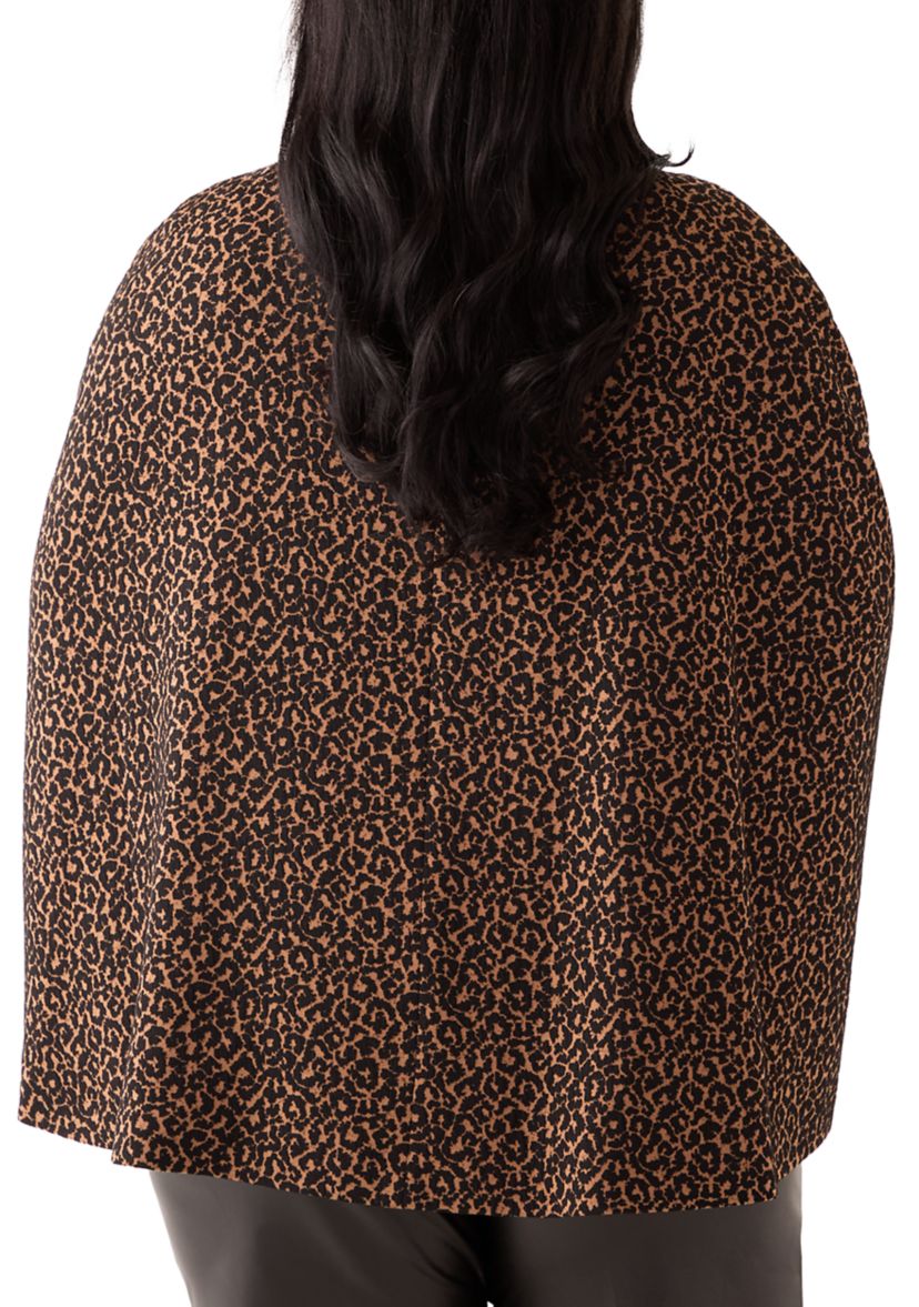 Plus Size Animal Jacquard Cape with Leather Trim