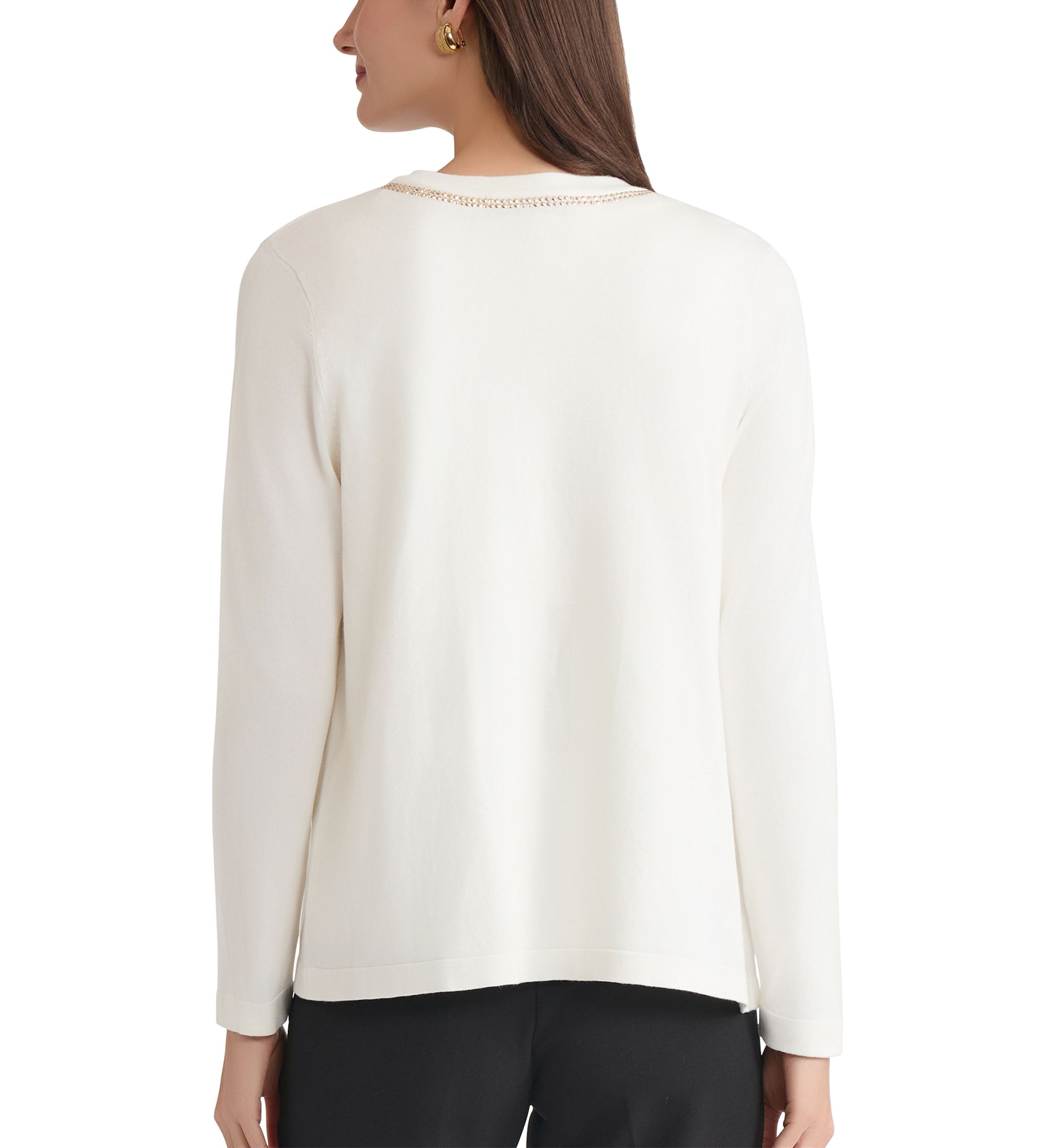 Womens Open Front Cardigan with Heat Set Trim