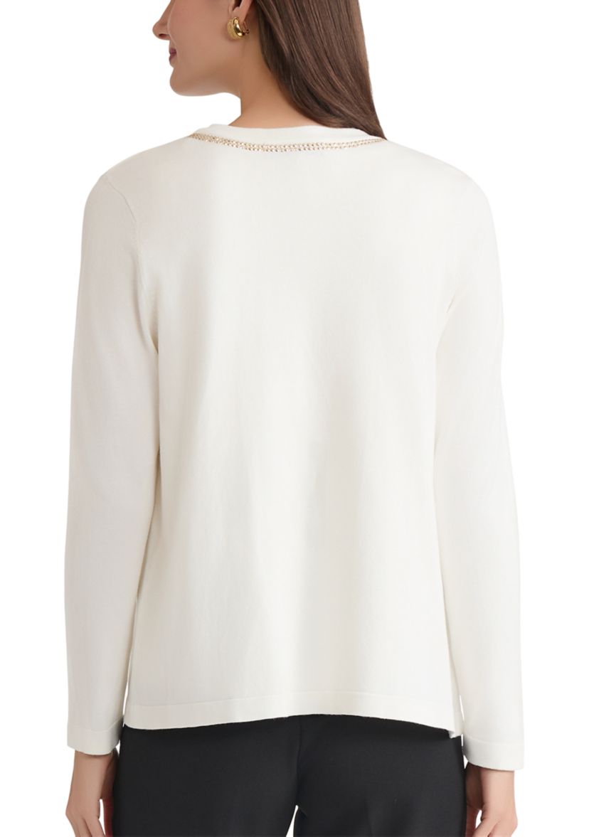 Womens Open Front Cardigan with Heat Set Trim