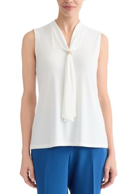 Kasper Women's Petite Tie Neck Tank Top with Trim