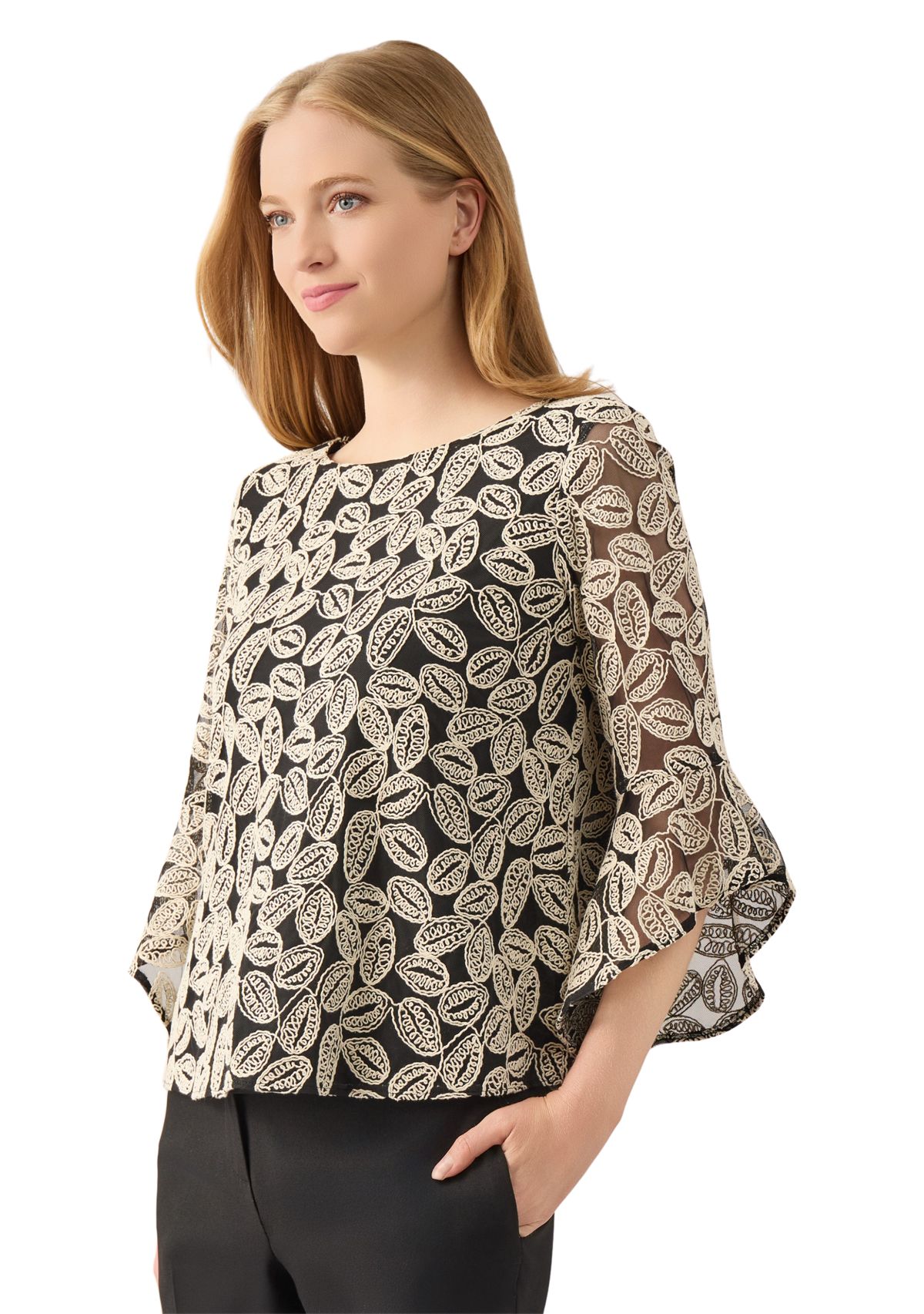 Womens Bell Sleeve Printed Blouse