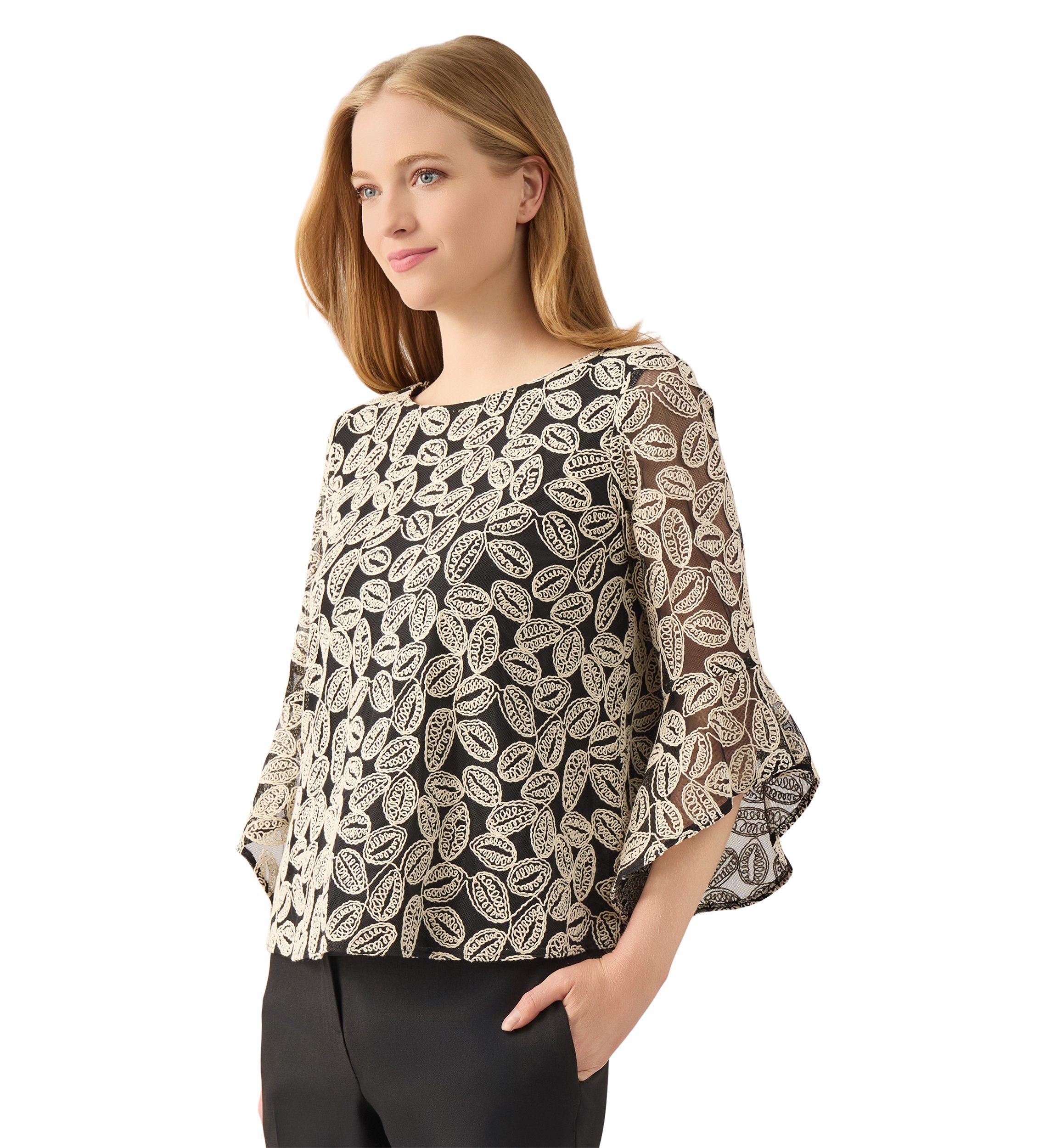 Womens Bell Sleeve Printed Blouse